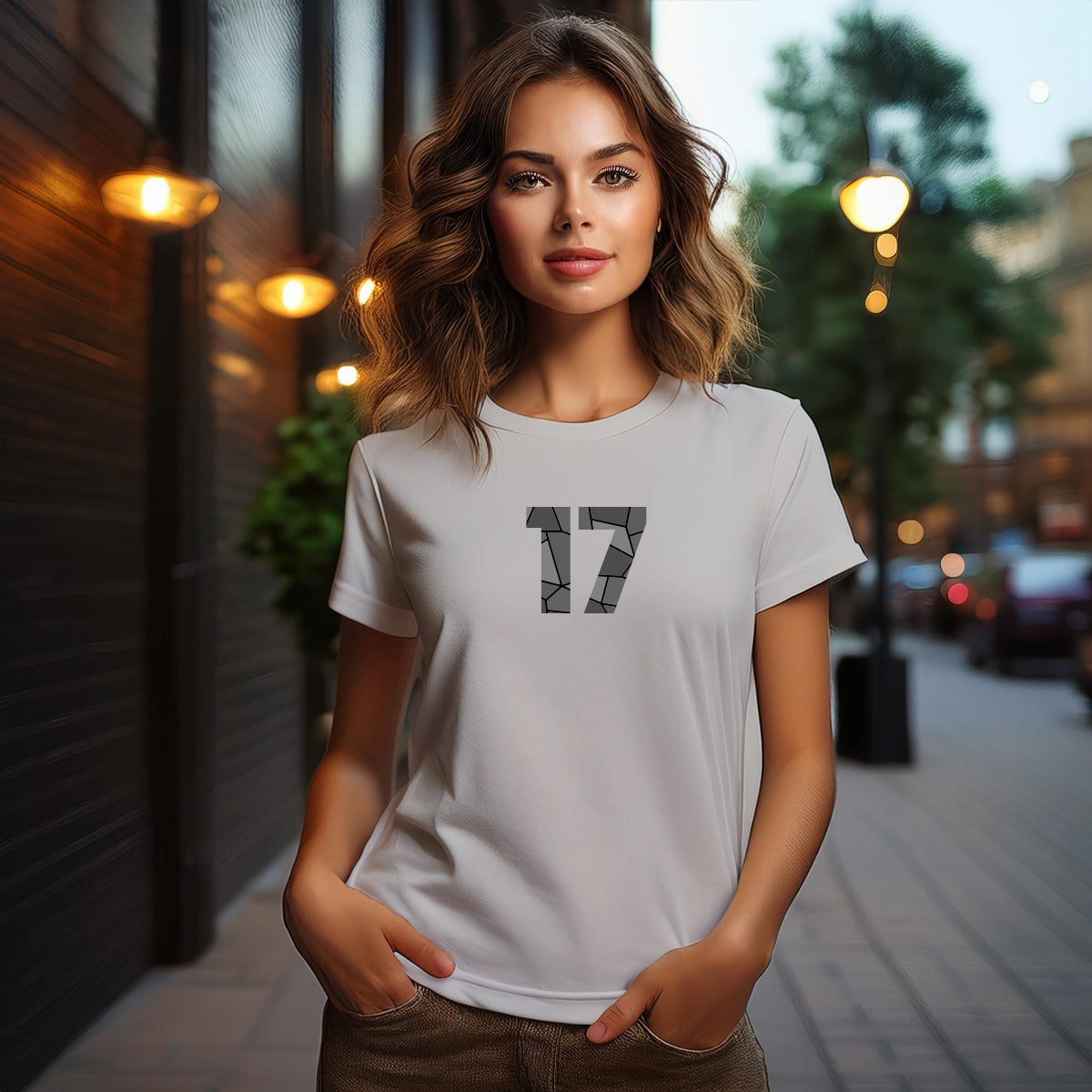 City Posters Plus 17 Number Women T-Shirt (Melange Grey) | Stylish Numeric Graphic Tee