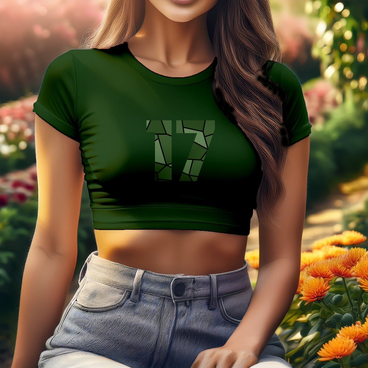 City Posters Plus 17 Number Women Crop Top (Olive Green)