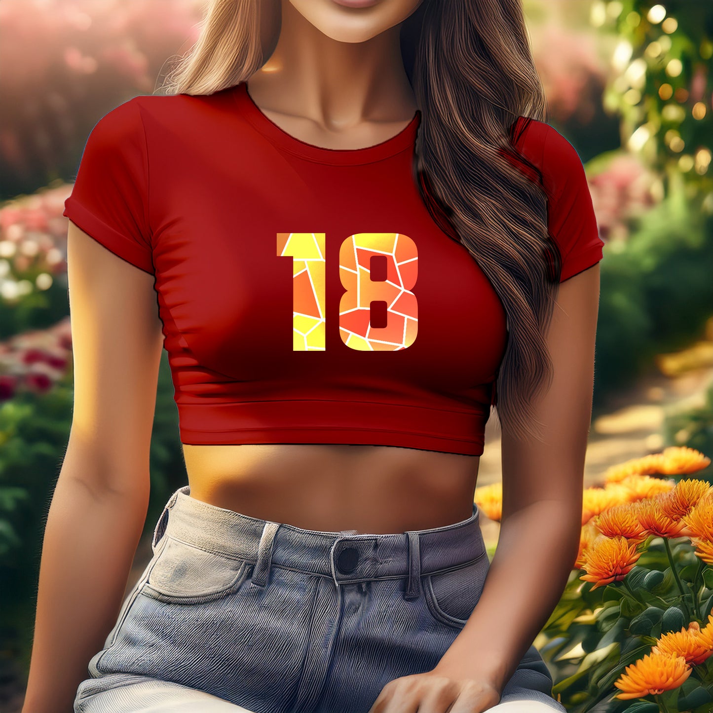City Posters Plus 18 Number Women Crop Top (Red)