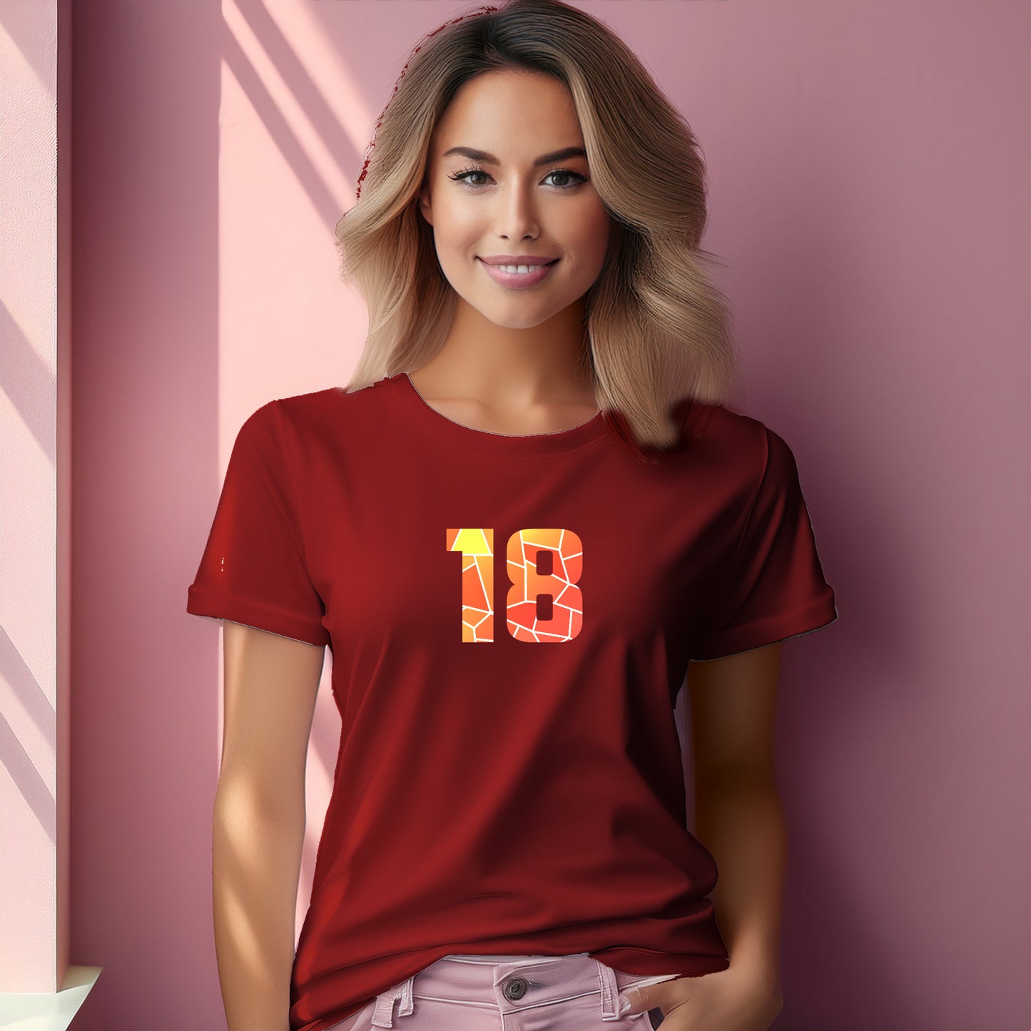 18 Number Women T-Shirt (Red) | Stylish Numeric Graphic Tee