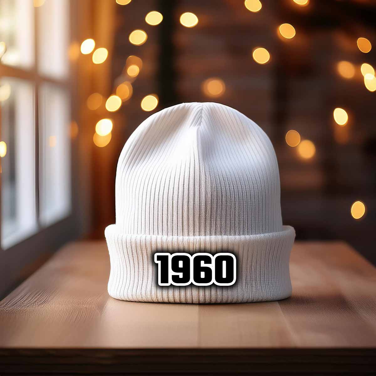 1960 Year Cuffed Beanie (White)