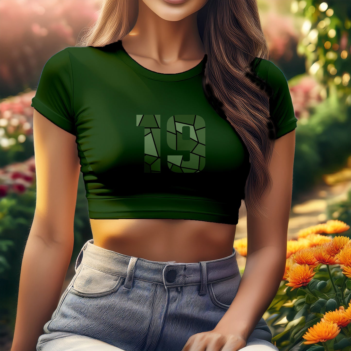 City Posters Plus 19 Number Women Crop Top (Olive Green)