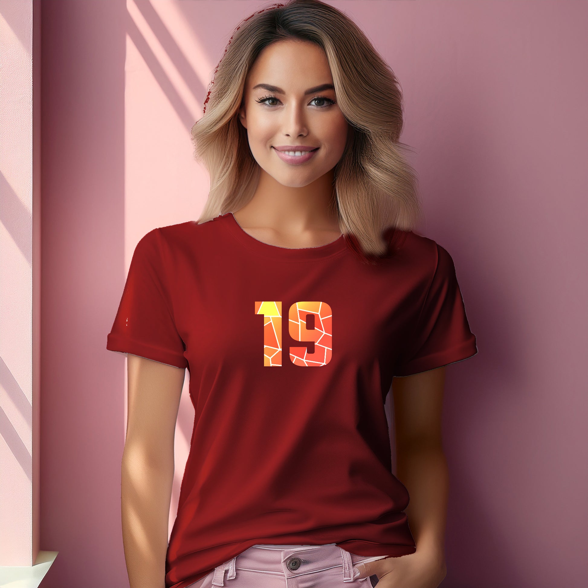 19 Number Women T-Shirt (Red) | Stylish Numeric Graphic Tee