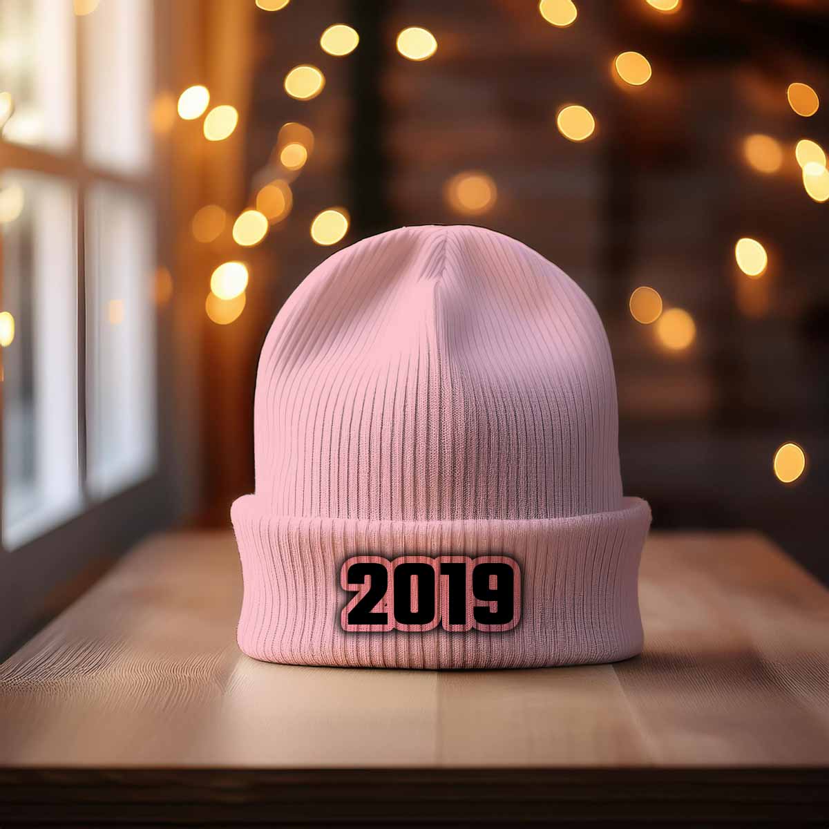 2019 Year Cuffed Beanie (Baby Pink)
