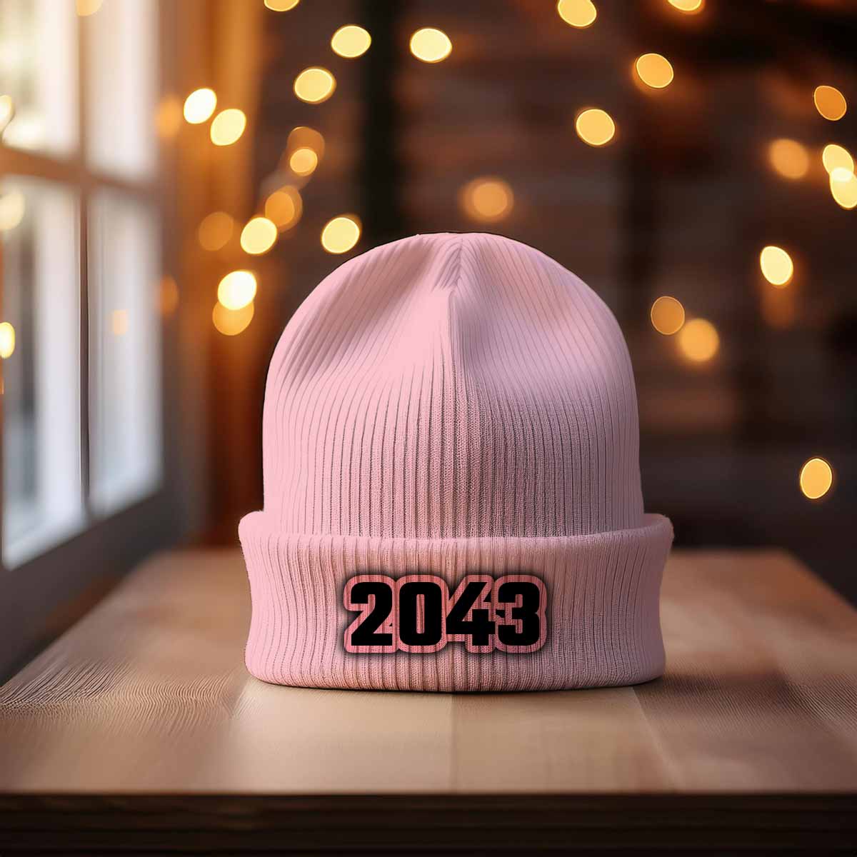2043 Year Cuffed Beanie (Baby Pink)