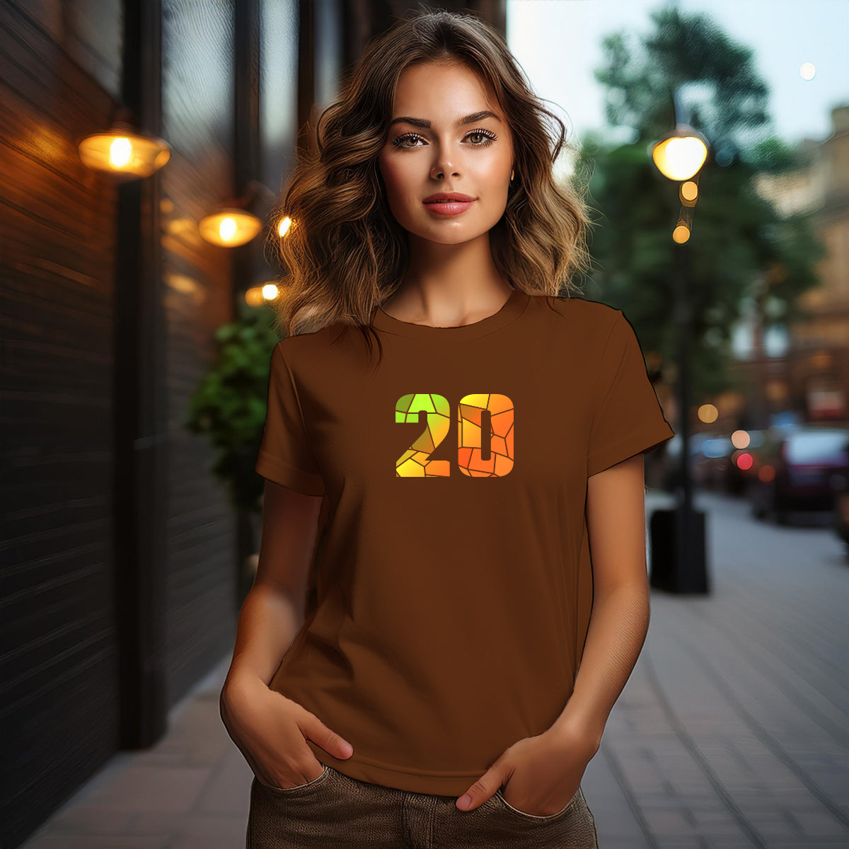 City Posters Plus 20 Number Women T-Shirt (Brown) | Stylish Numeric Graphic Tee