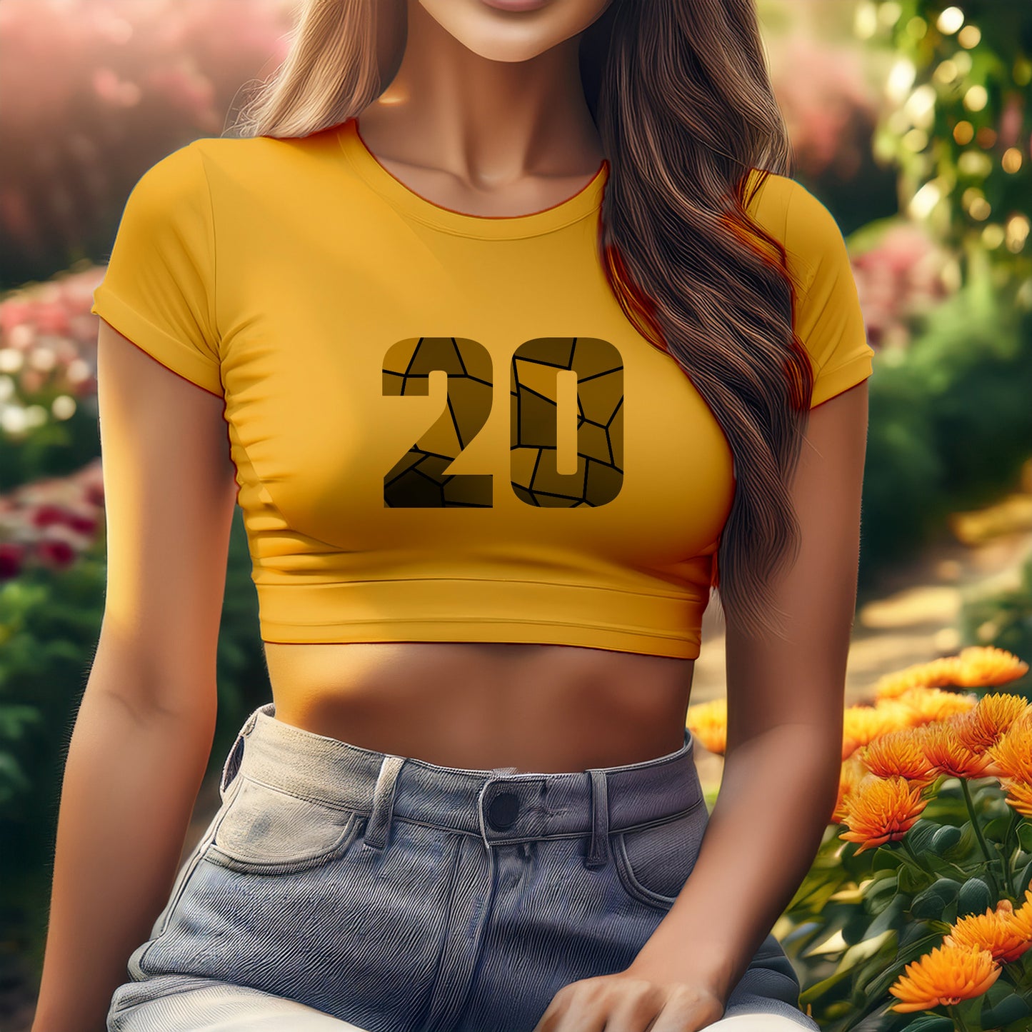 City Posters Plus 20 Number Women Crop Top (Golden Yellow)