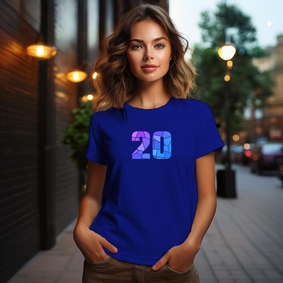 City Posters Plus 20 Number Women T-Shirt (Royal Blue) | Stylish Numeric Graphic Tee