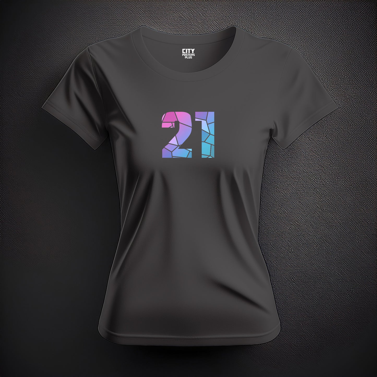 City Posters Plus 21 Number Women T-Shirt (Charcoal Grey) | Stylish Numeric Graphic Tee