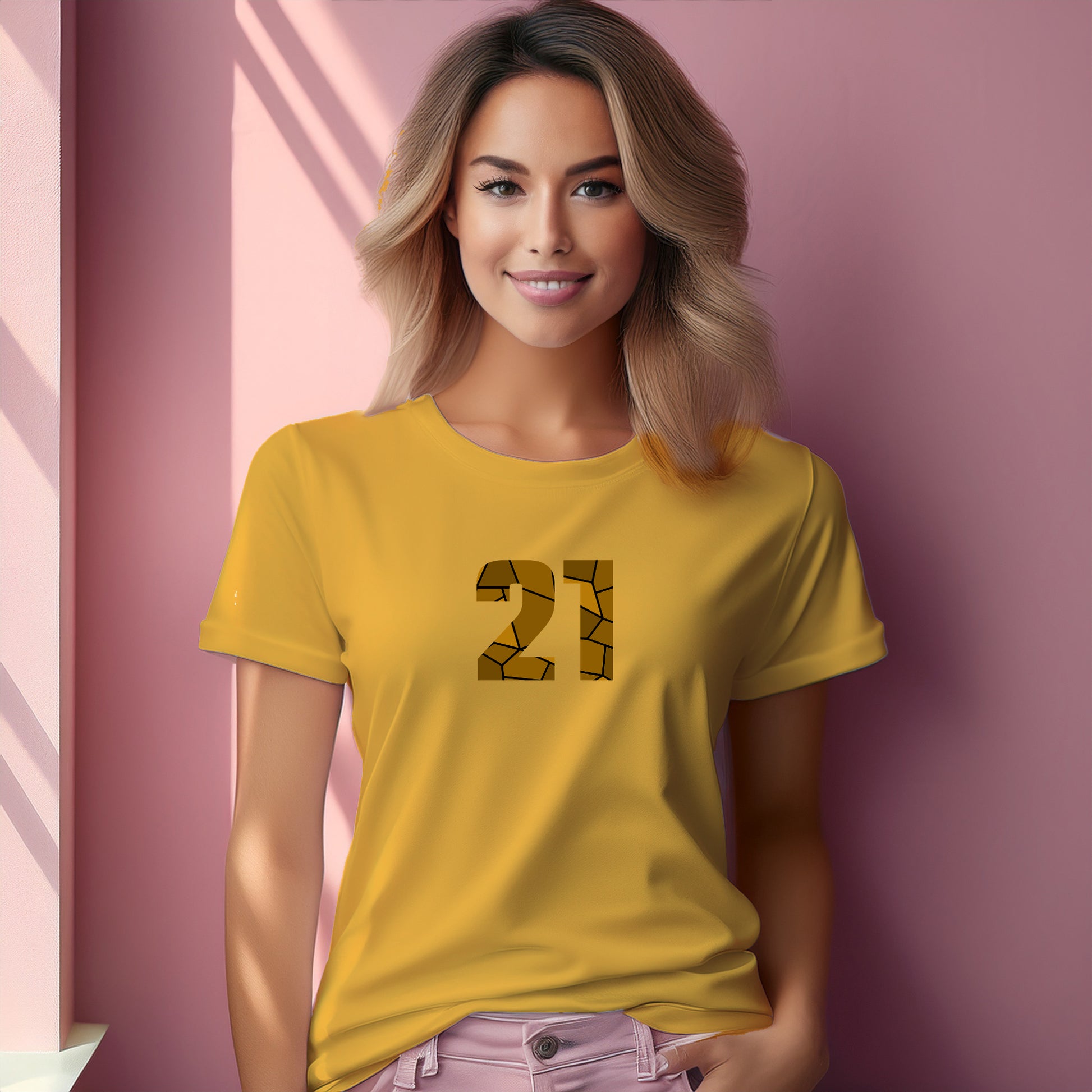 21 Number Women T-Shirt (Golden Yellow) | Stylish Numeric Graphic Tee