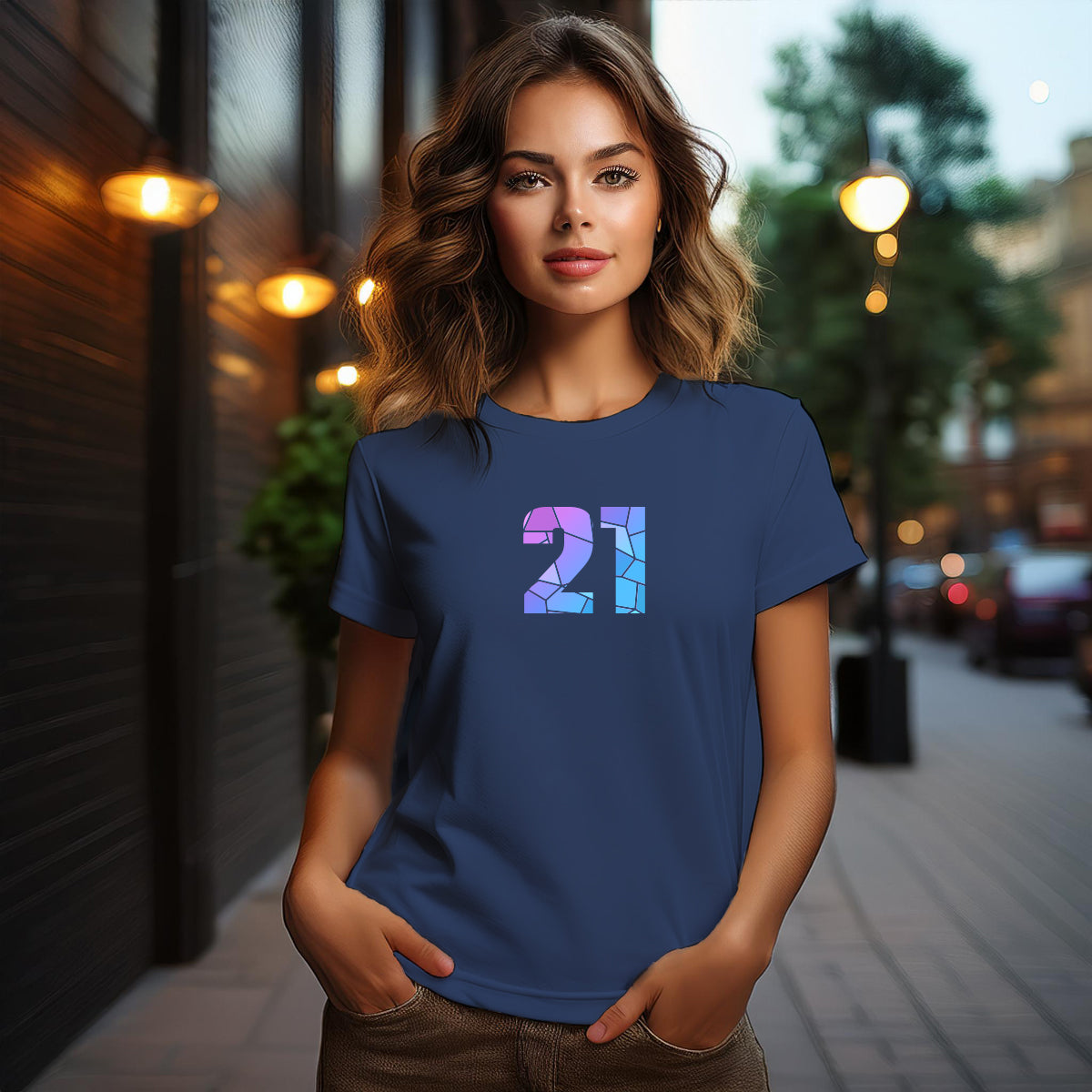 City Posters Plus 21 Number Women T-Shirt (Navy Blue) | Stylish Numeric Graphic Tee