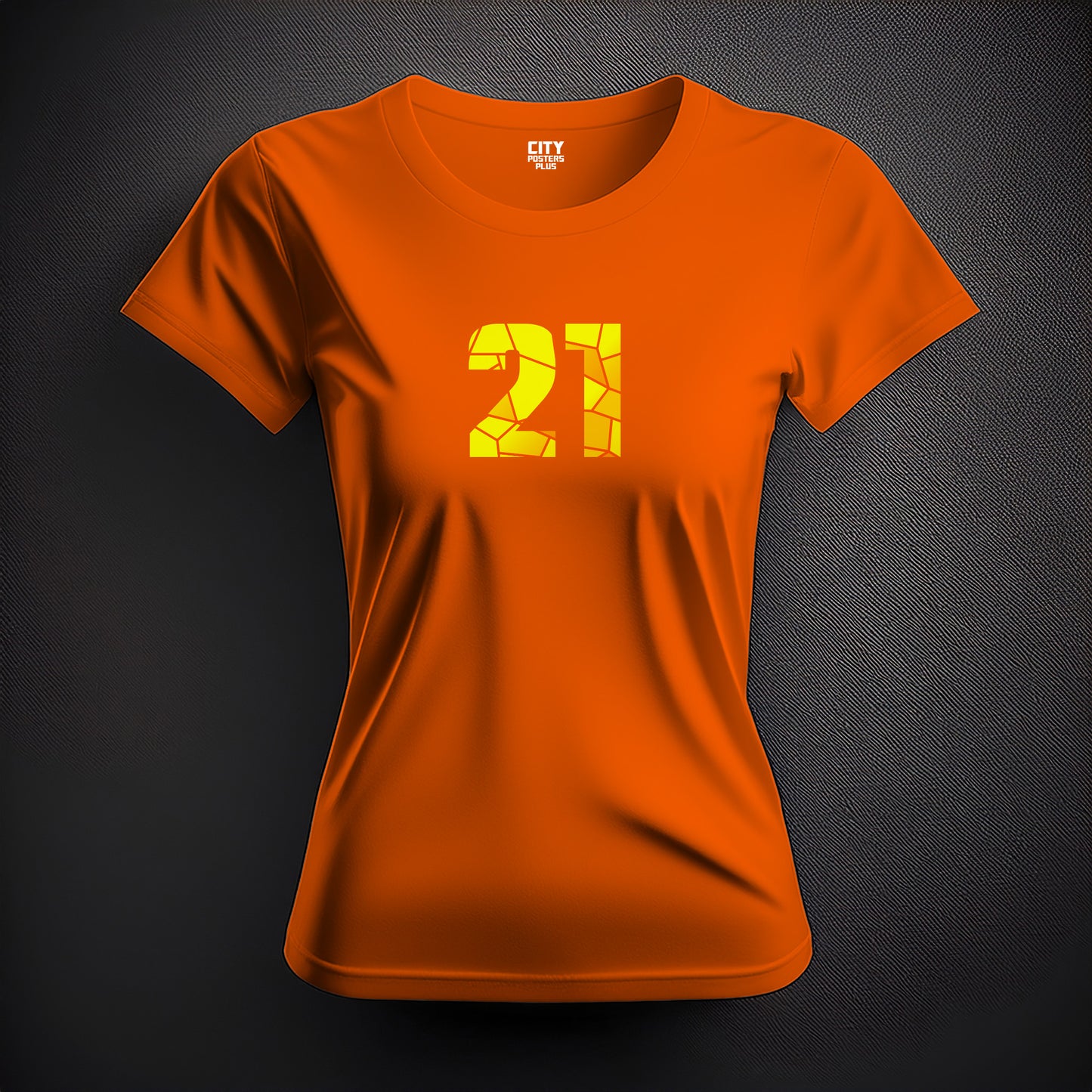 City Posters Plus 21 Number Women T-Shirt (Orange) | Stylish Numeric Graphic Tee