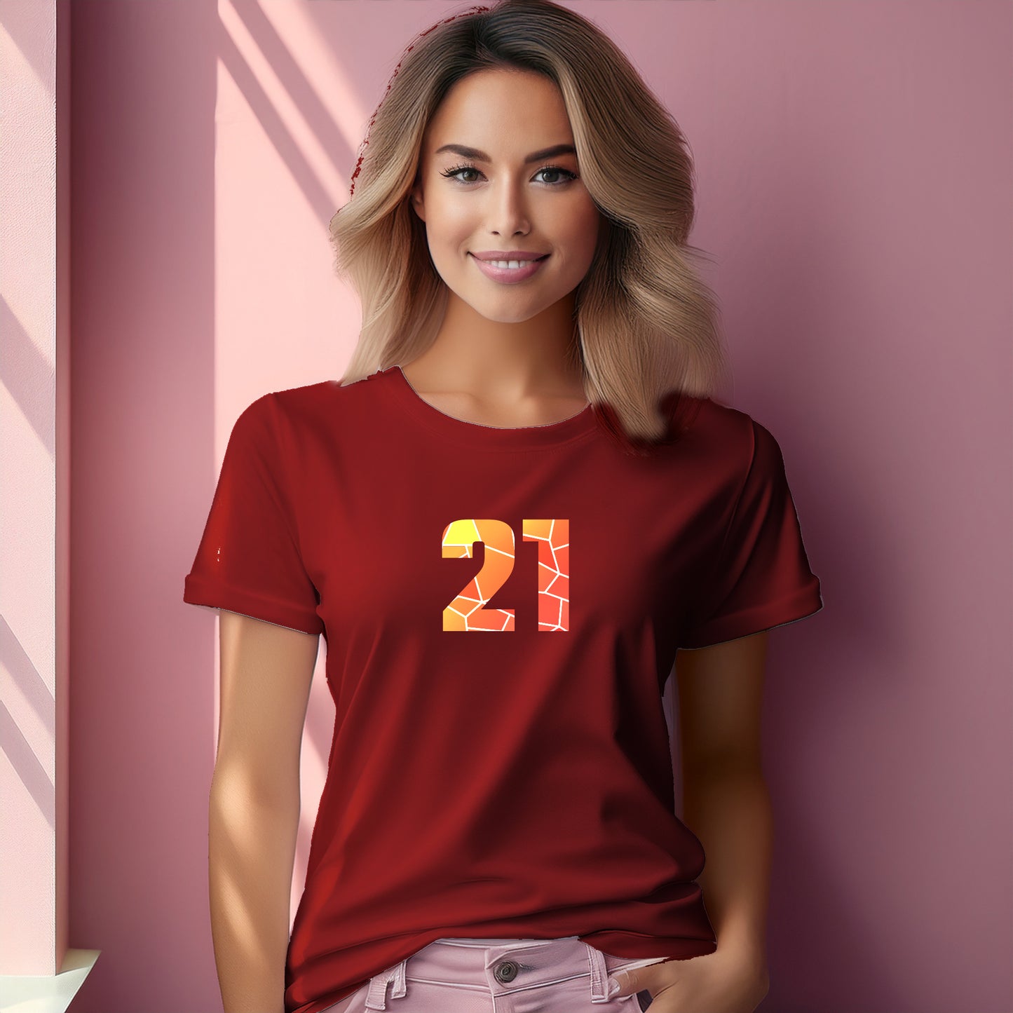 21 Number Women T-Shirt (Red) | Stylish Numeric Graphic Tee