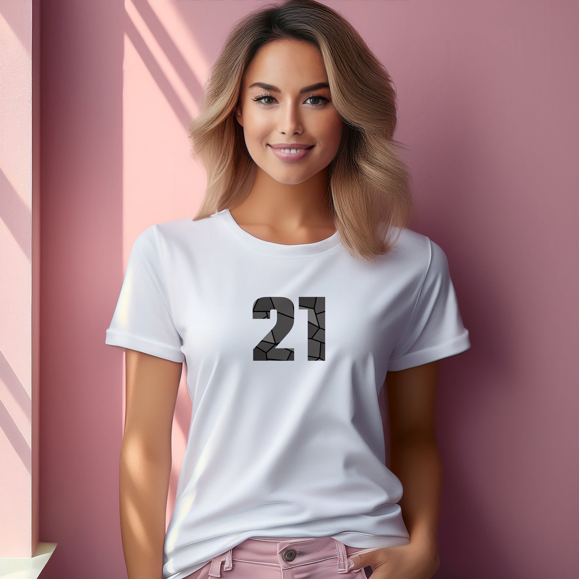 21 Number Women T-Shirt (White) | Stylish Numeric Graphic Tee