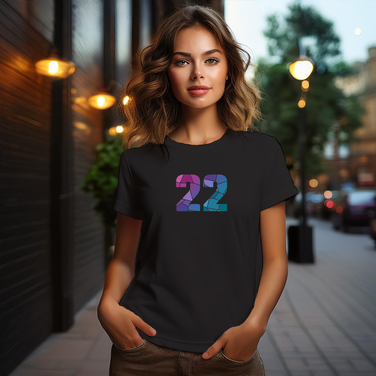 City Posters Plus 22 Number Women T-Shirt (Black) | Stylish Numeric Graphic Tee