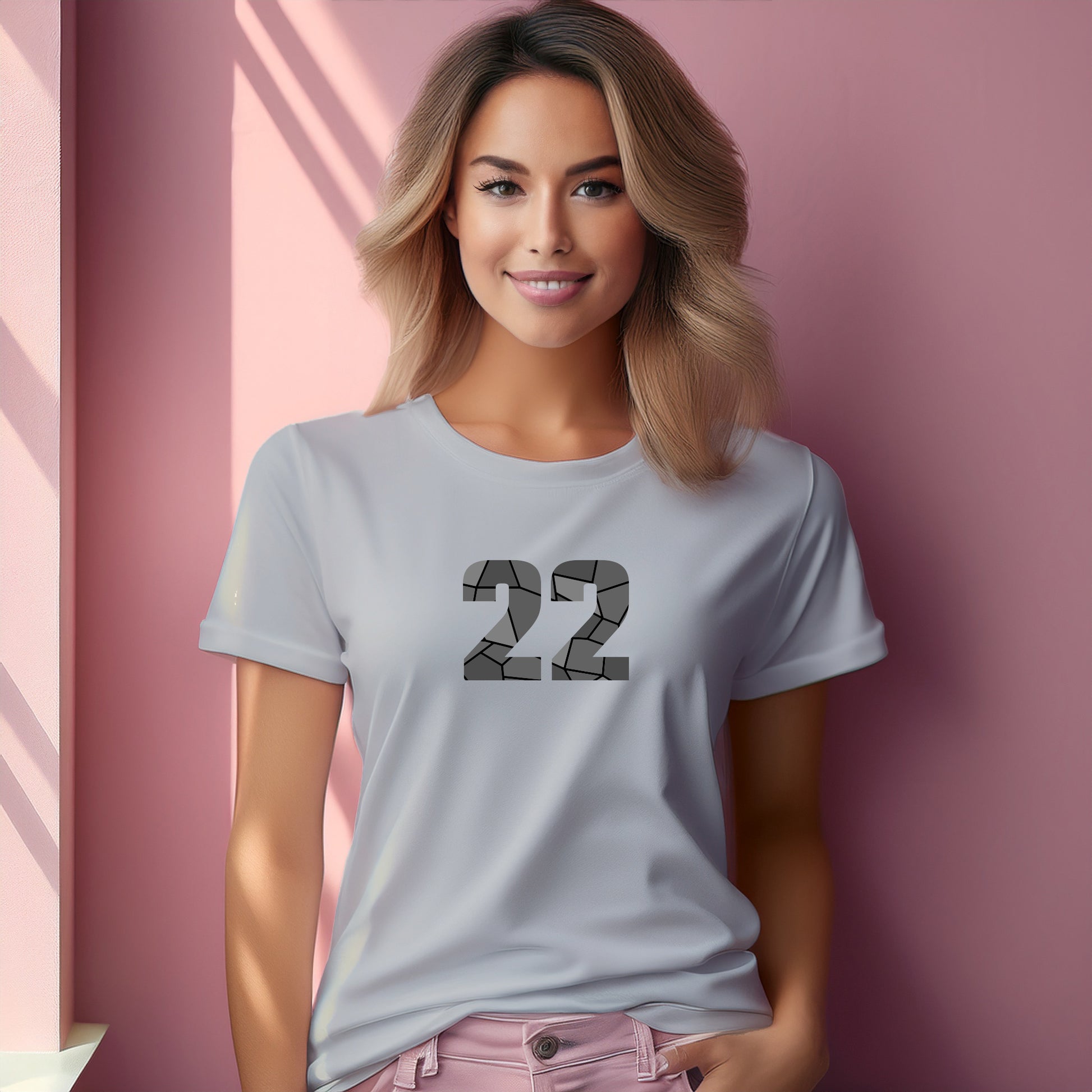 22 Number Women T-Shirt (Melange Grey) | Stylish Numeric Graphic Tee