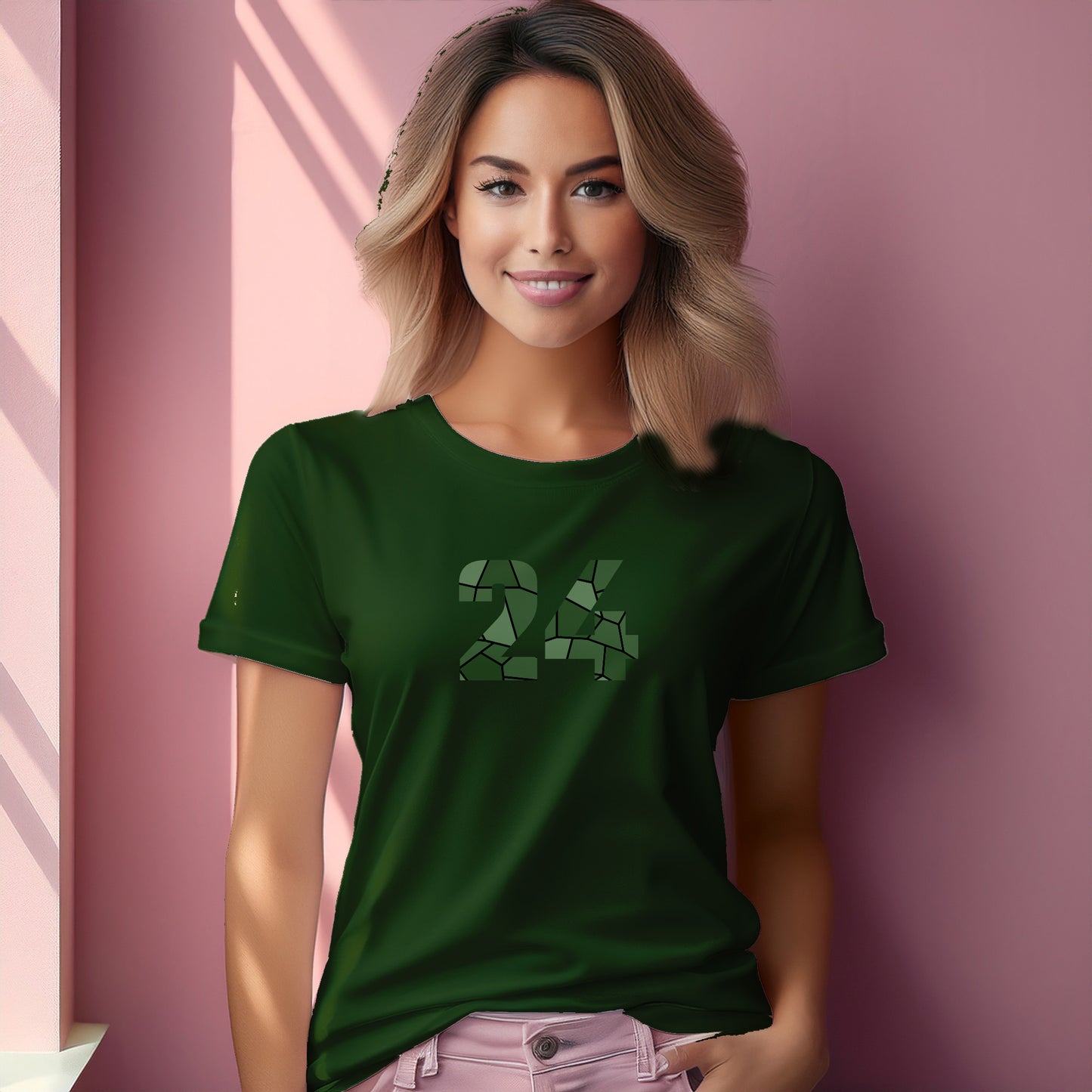 24 Number Women T-Shirt (Olive Green) | Stylish Numeric Graphic Tee