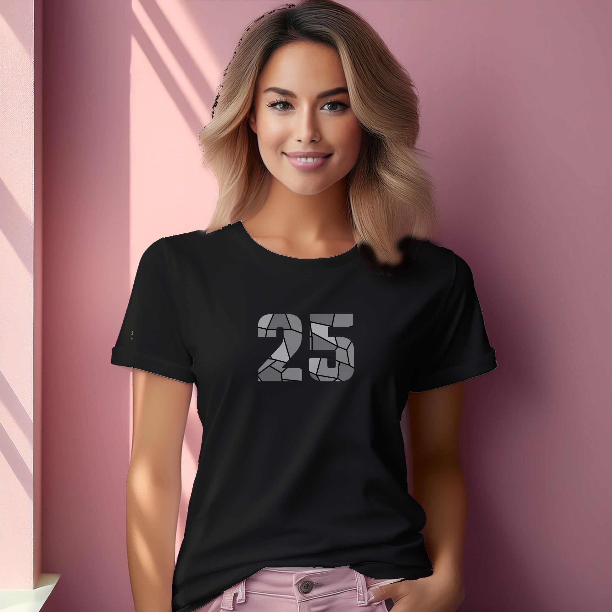25 Number Women T-Shirt (Black) | Stylish Numeric Graphic Tee