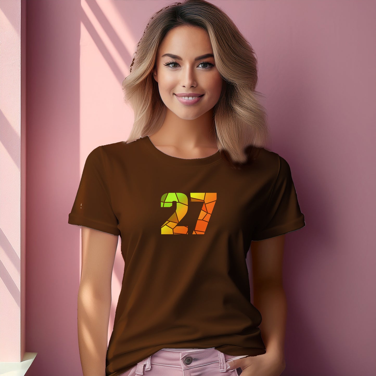 27 Number Women T-Shirt (Brown) | Stylish Numeric Graphic Tee