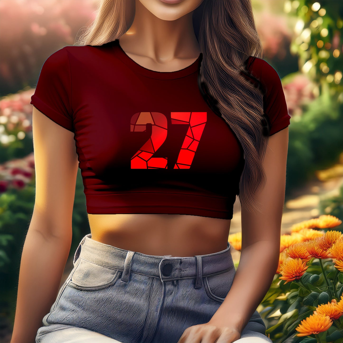 City Posters Plus 27 Number Women Crop Top (Maroon)
