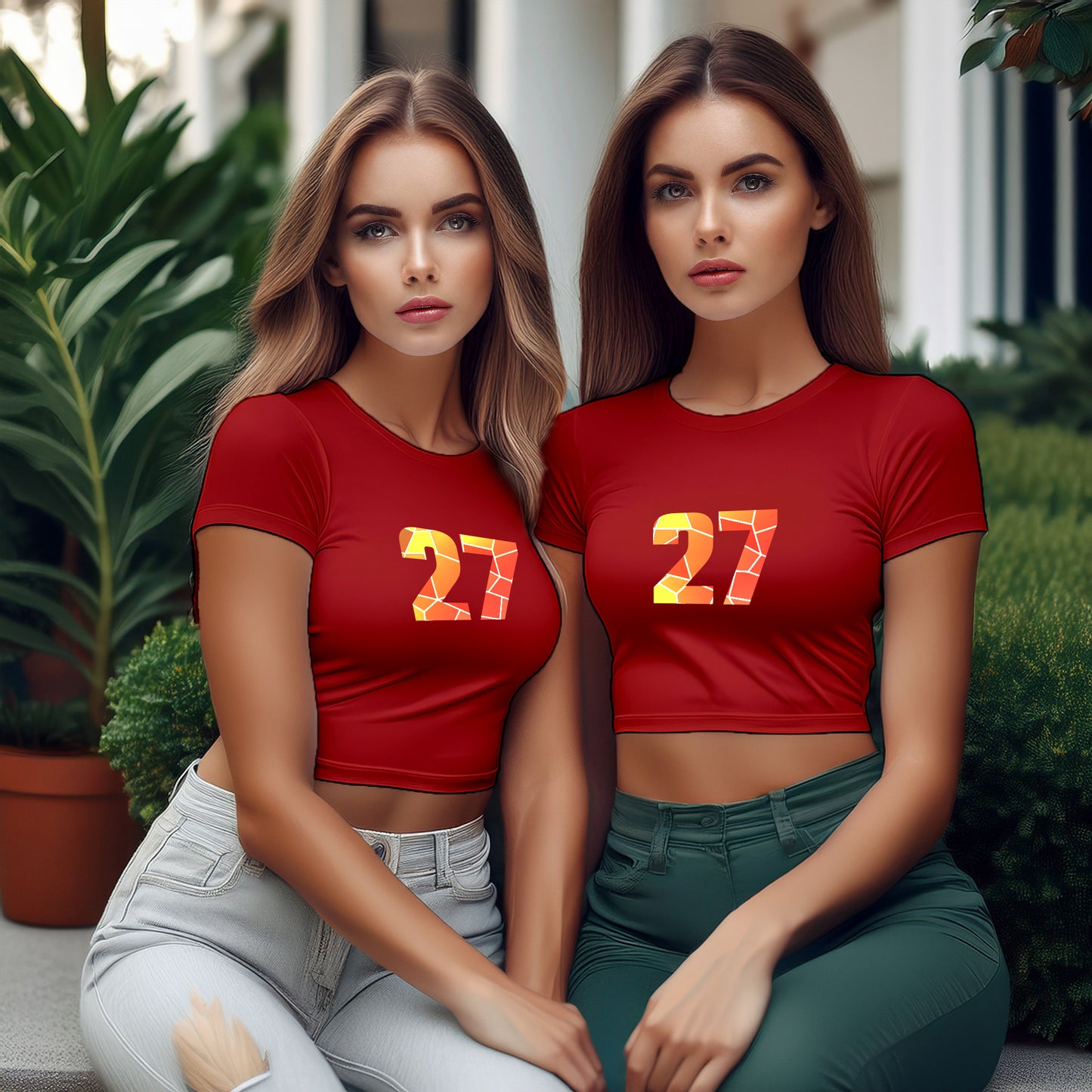 City Posters Plus 27 Number Women Crop Top (Red)