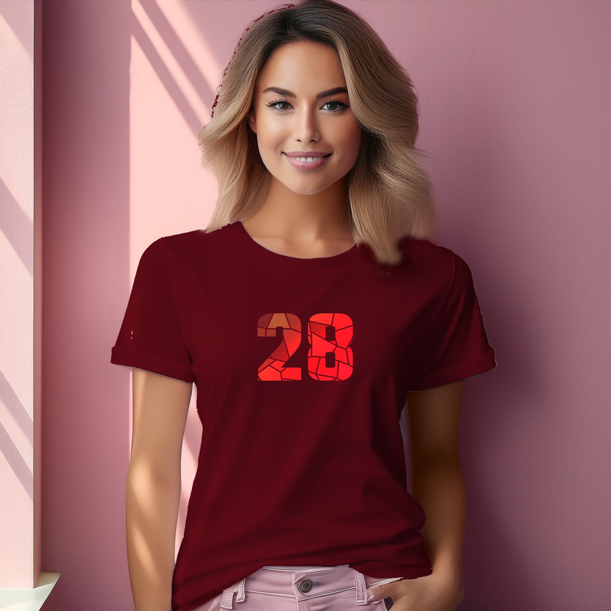 28 Number Women T-Shirt (Maroon) | Stylish Numeric Graphic Tee