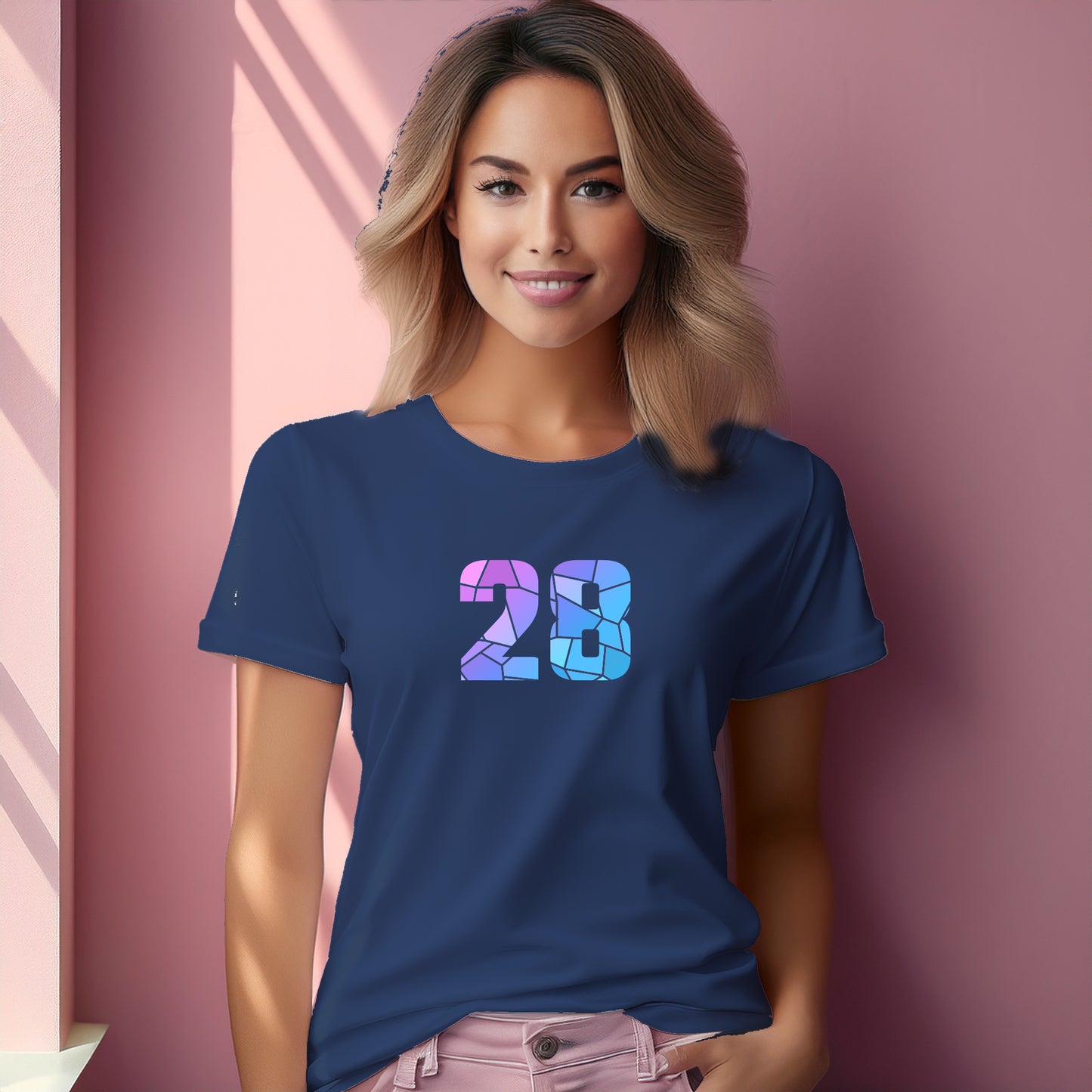 28 Number Women T-Shirt (Navy Blue) | Stylish Numeric Graphic Tee