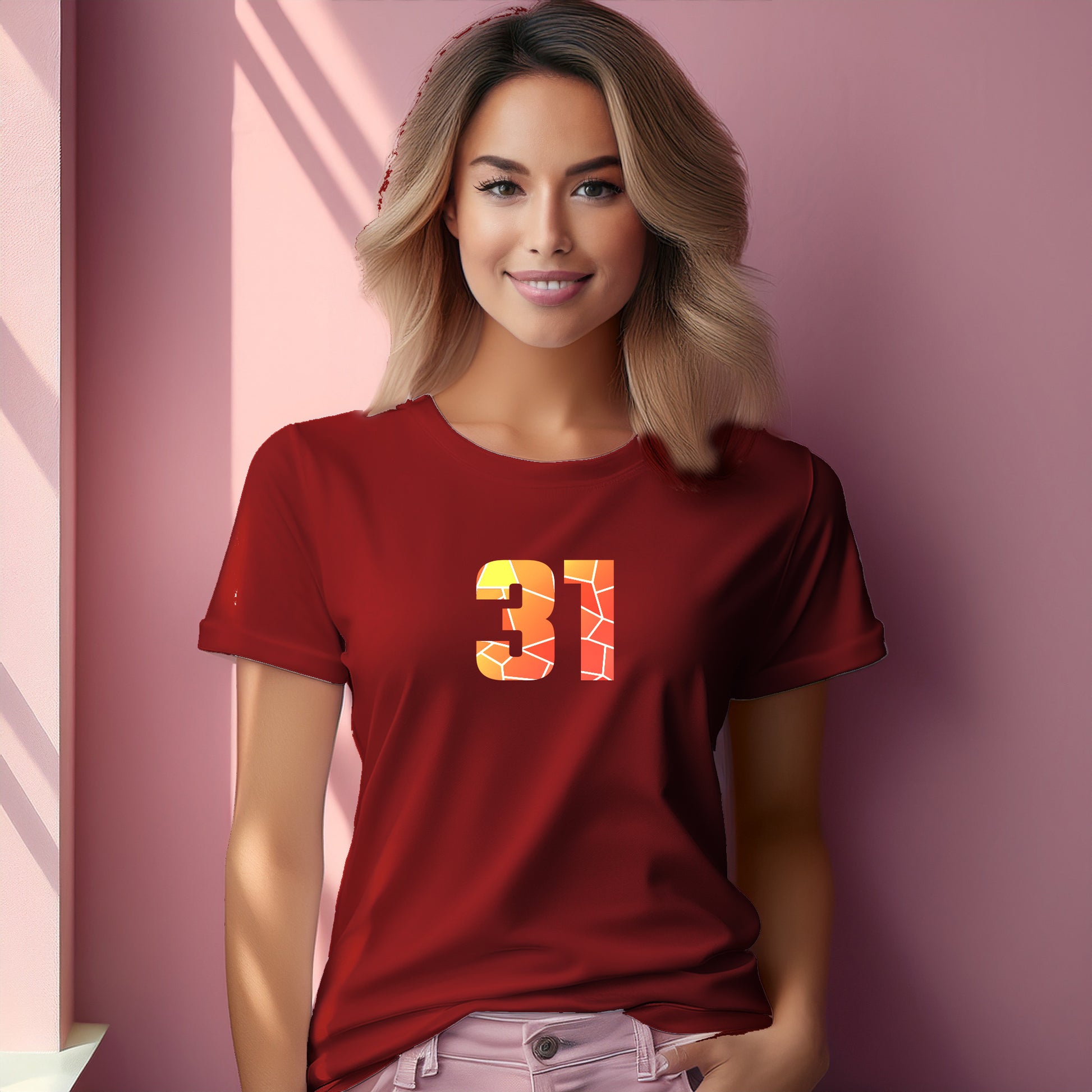 31 Number Women T-Shirt (Red) | Stylish Numeric Graphic Tee