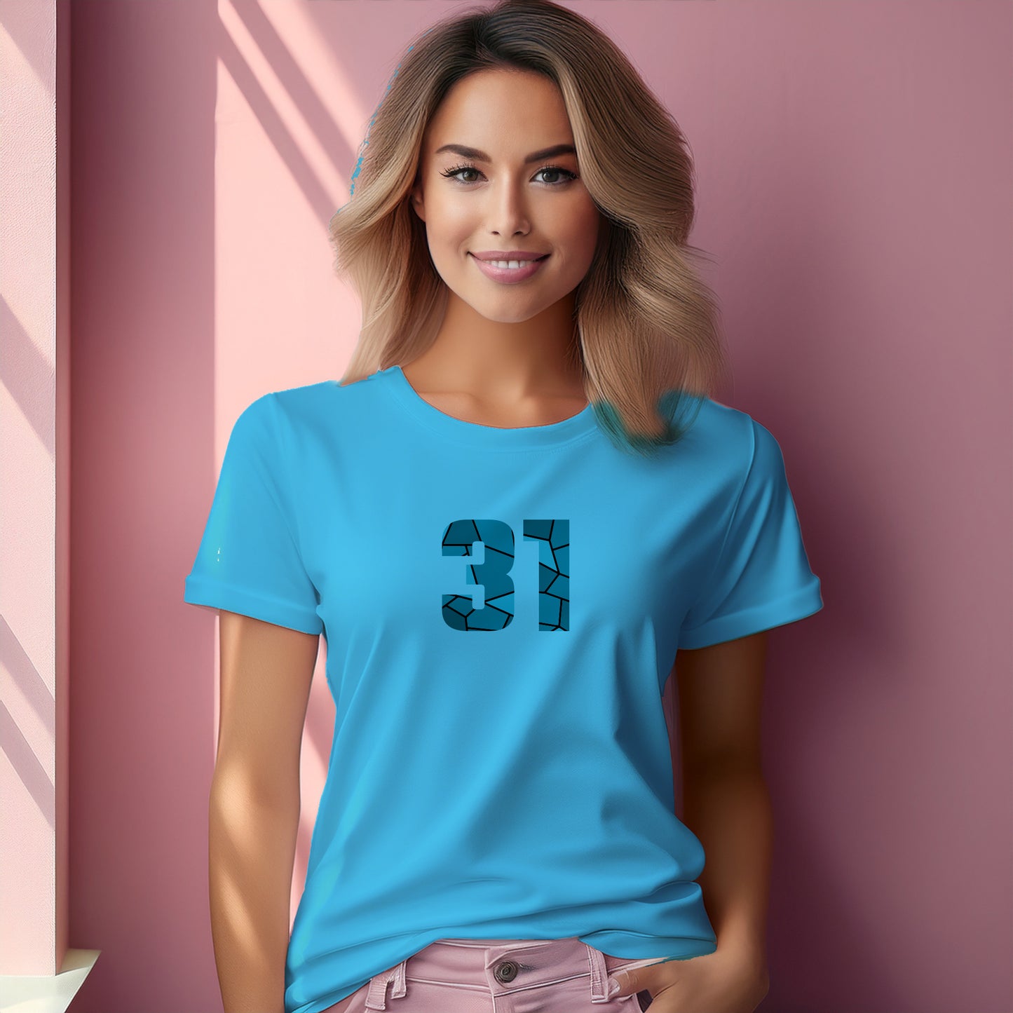 31 Number Women T-Shirt (Sky Blue) | Stylish Numeric Graphic Tee