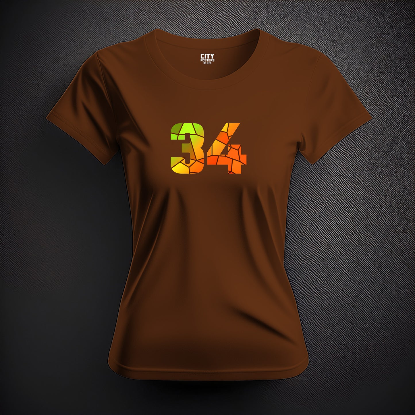 City Posters Plus 34 Number Women T-Shirt (Brown) | Stylish Numeric Graphic Tee