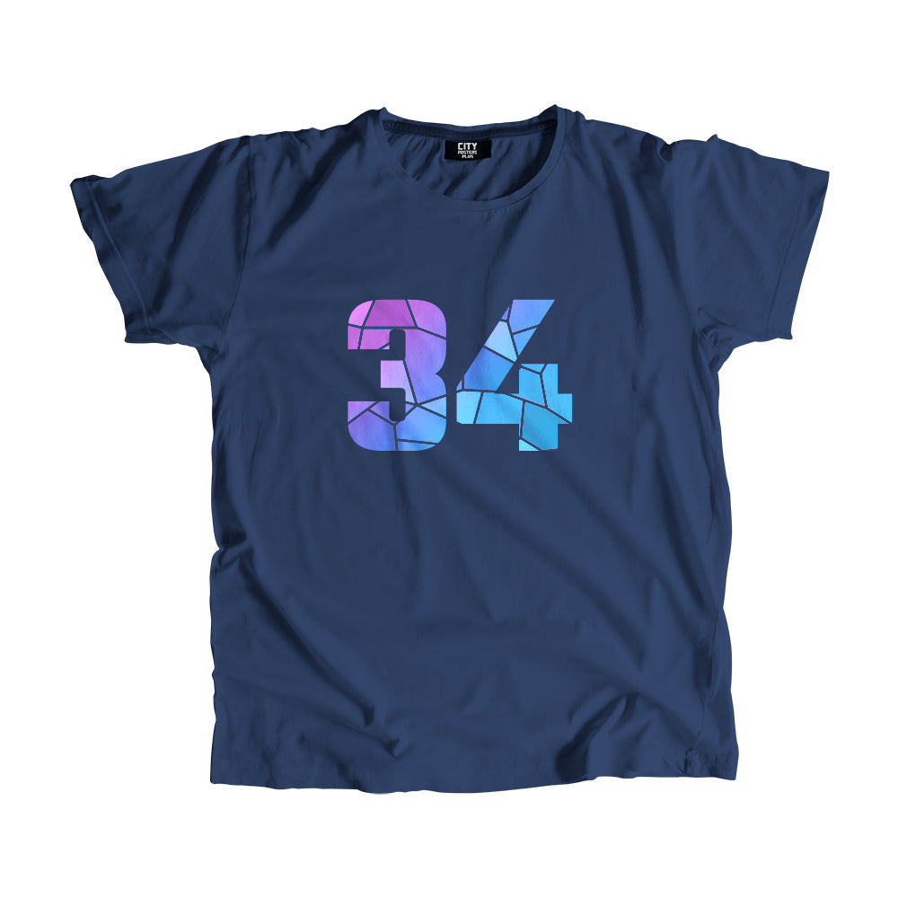 34 Number Men Unisex T-Shirt  (Navy Blue)| Classic Numeric Graphic Tee