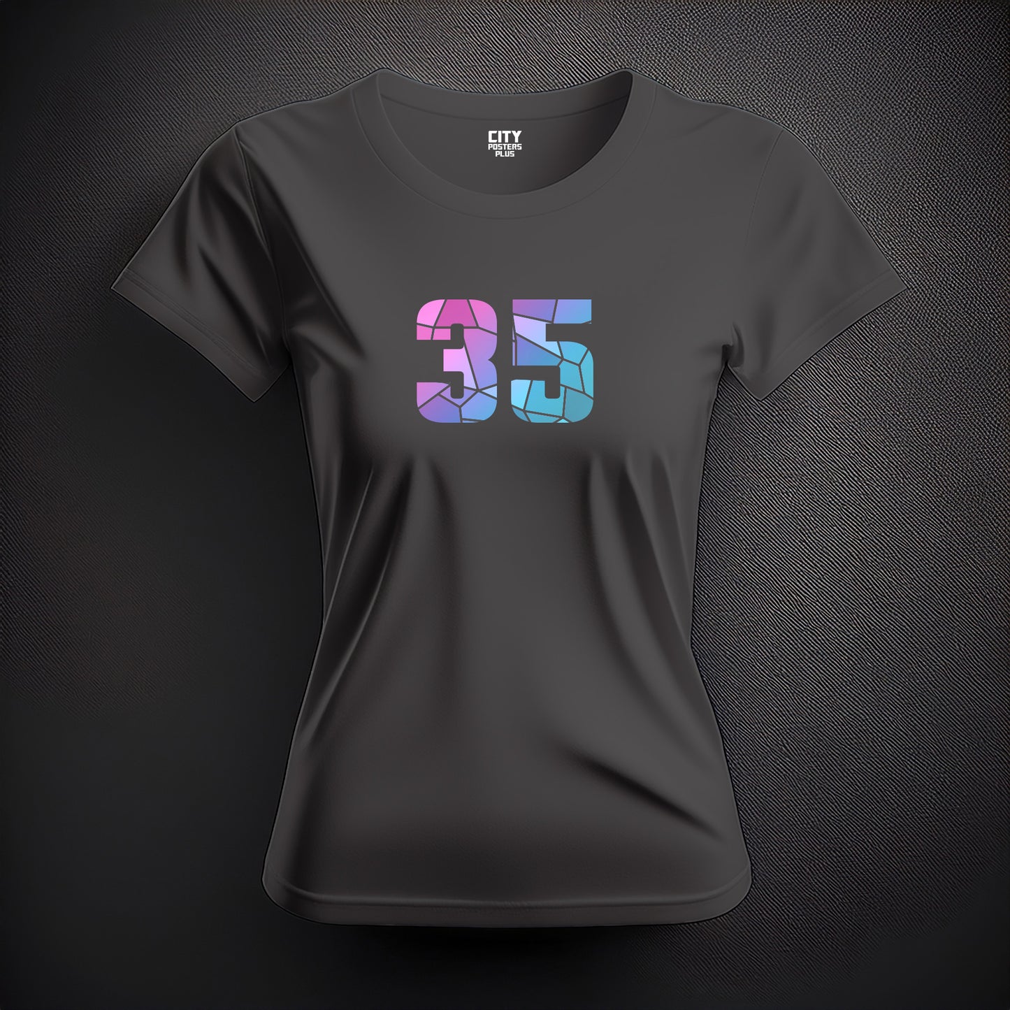 City Posters Plus 35 Number Women T-Shirt (Charcoal Grey) | Stylish Numeric Graphic Tee