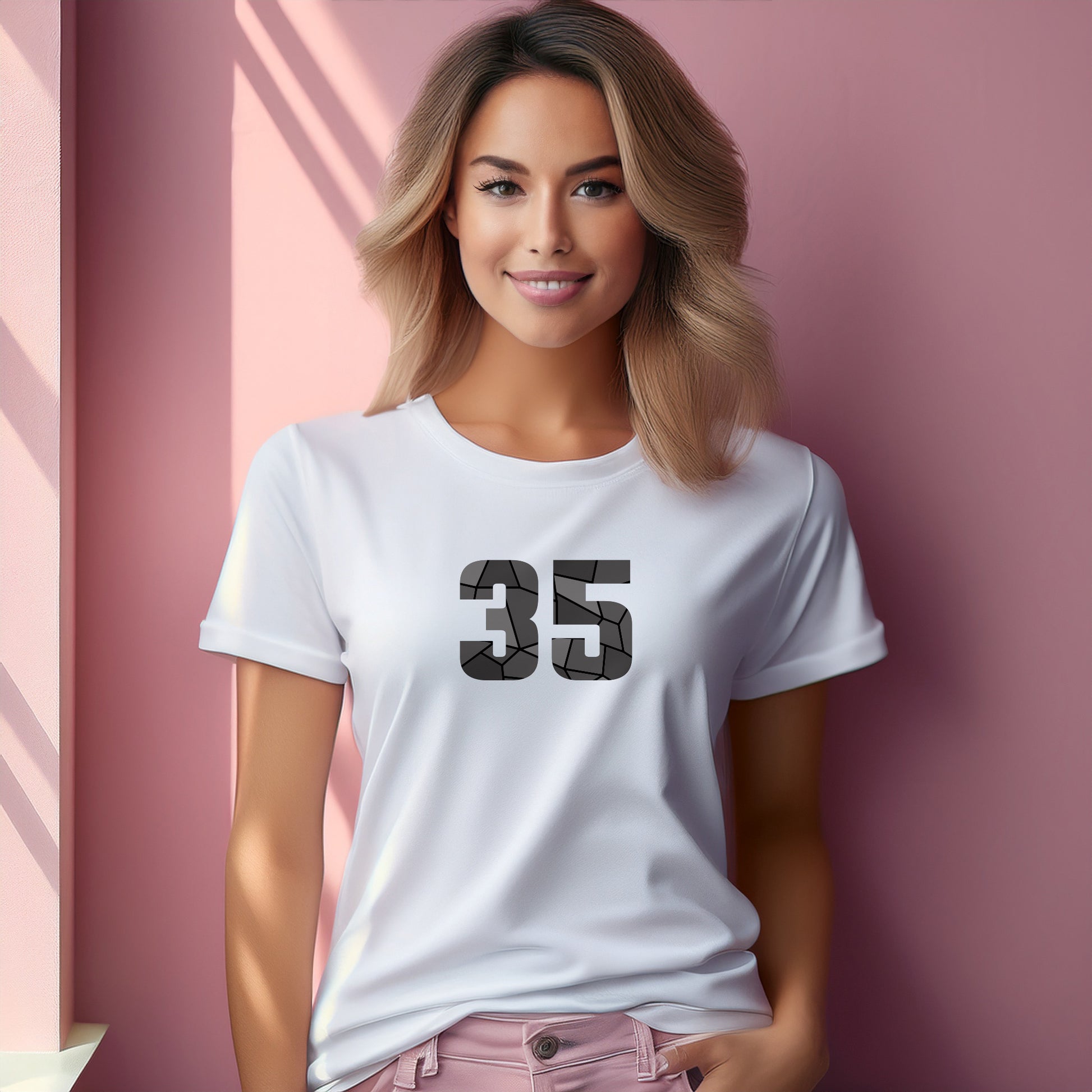 35 Number Women T-Shirt (White) | Stylish Numeric Graphic Tee