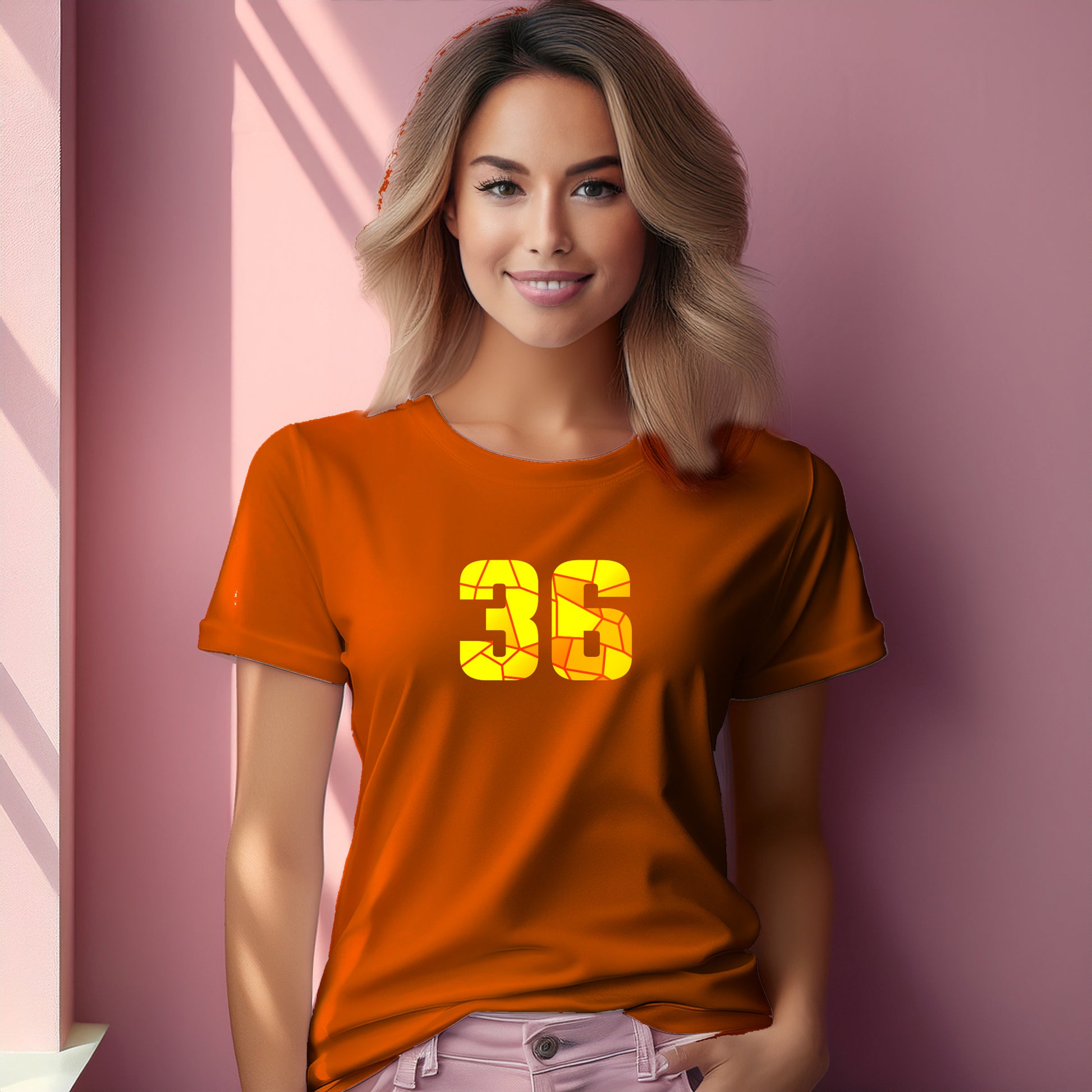 36 Number Women T-Shirt (Orange) | Stylish Numeric Graphic Tee