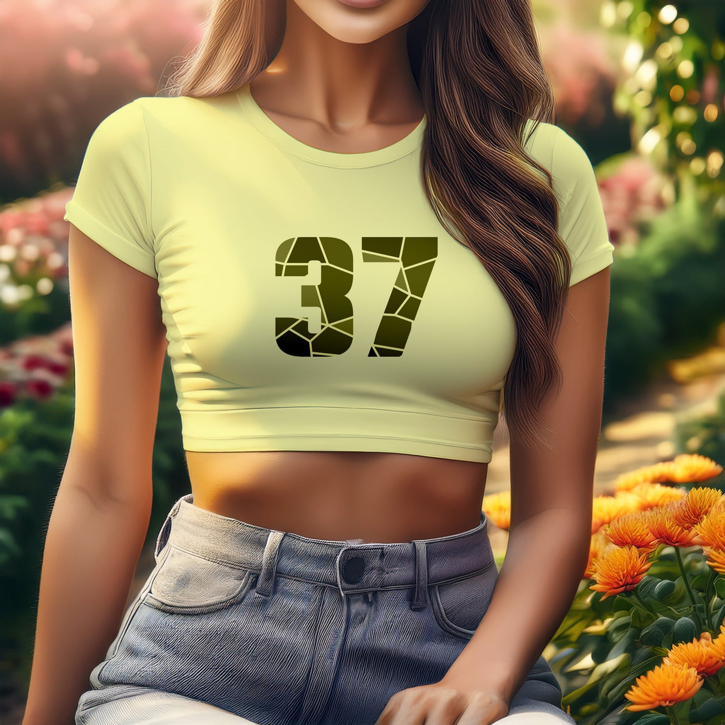 City Posters Plus 37 Number Women Crop Top (Butter Yellow)