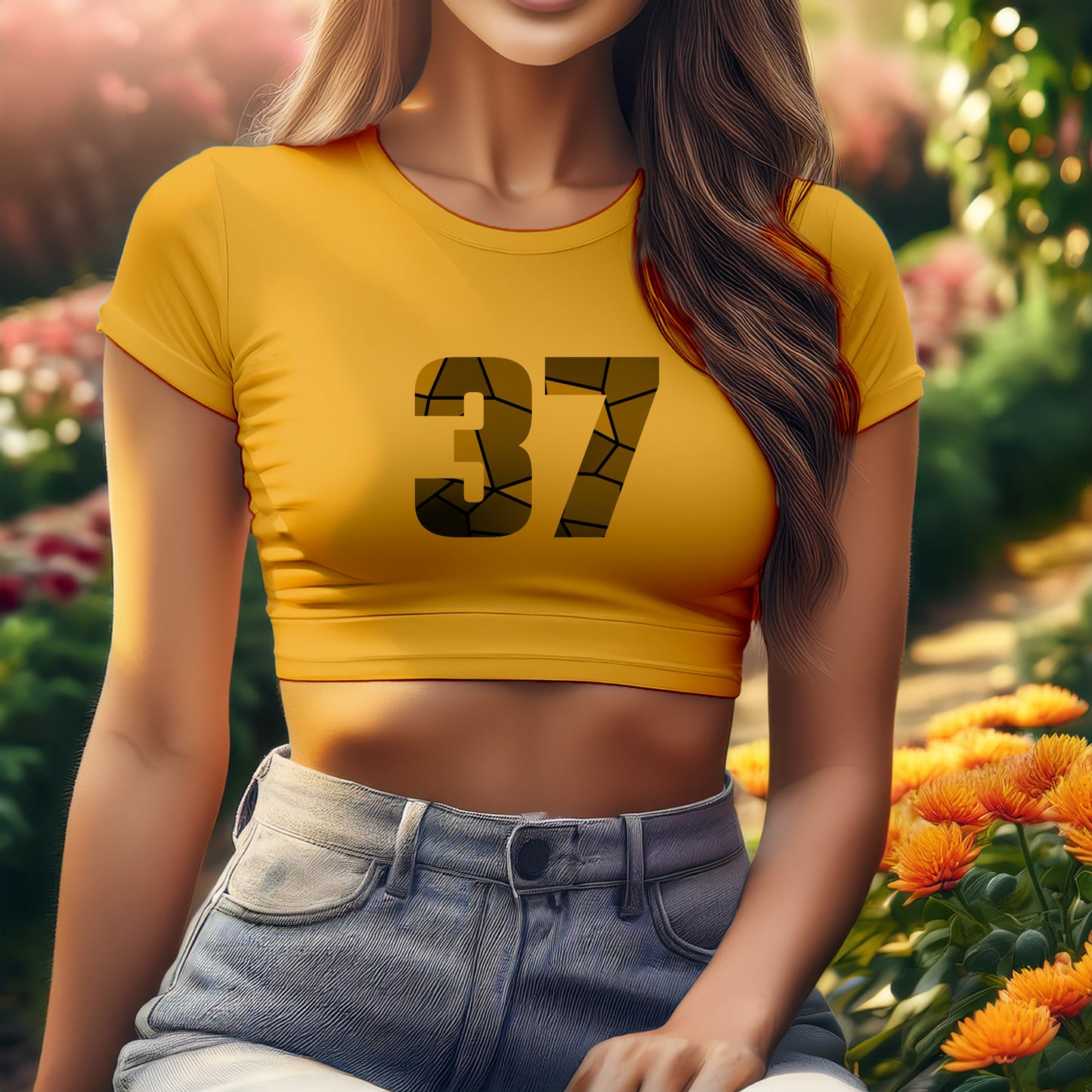 City Posters Plus 37 Number Women Crop Top (Golden Yellow)