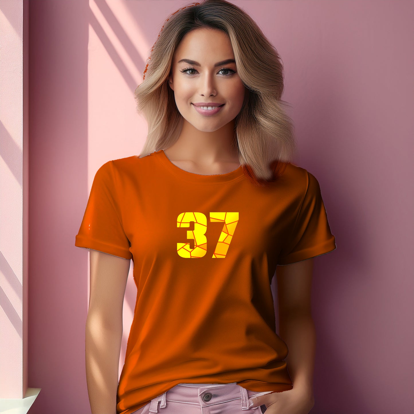 37 Number Women T-Shirt (Orange) | Stylish Numeric Graphic Tee
