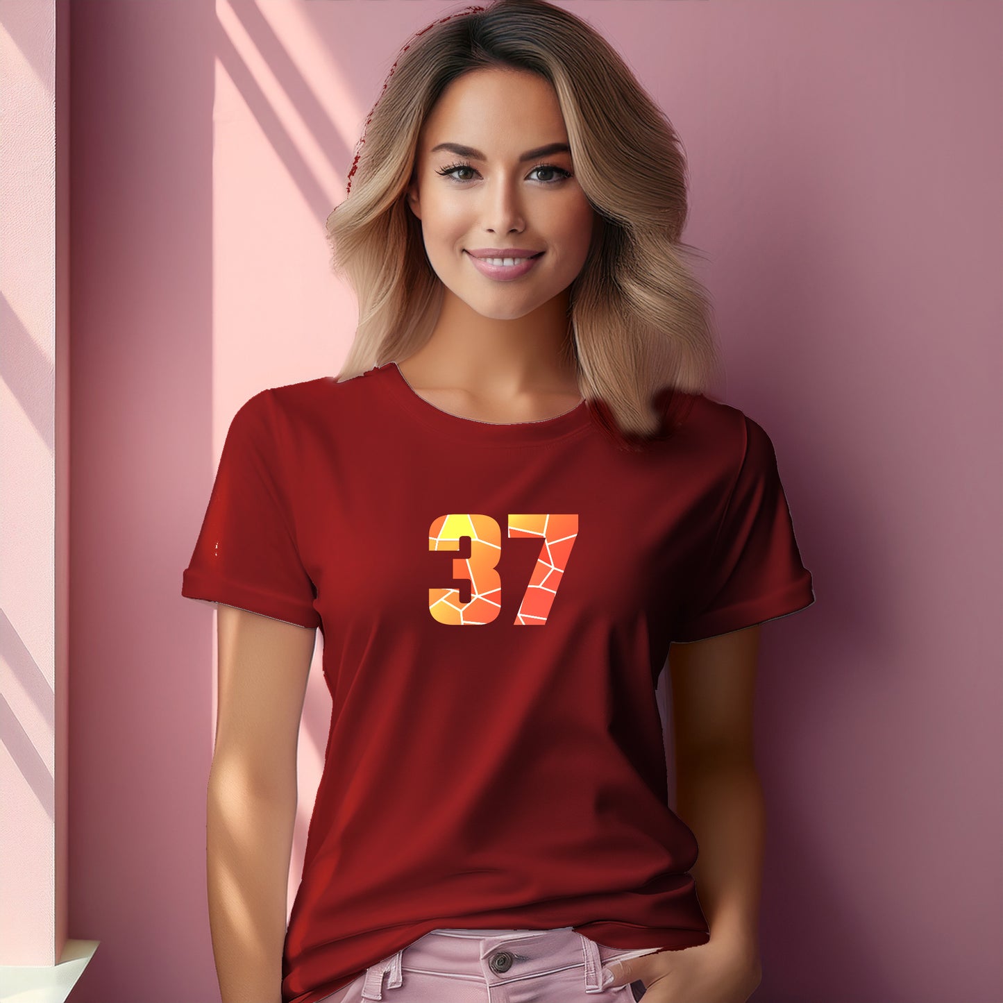 37 Number Women T-Shirt (Red) | Stylish Numeric Graphic Tee