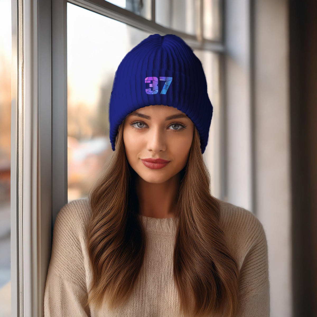 37 Number Beanie | Modern Numeric Knit Winter Hat | Beanies Plus by City Posters Plus