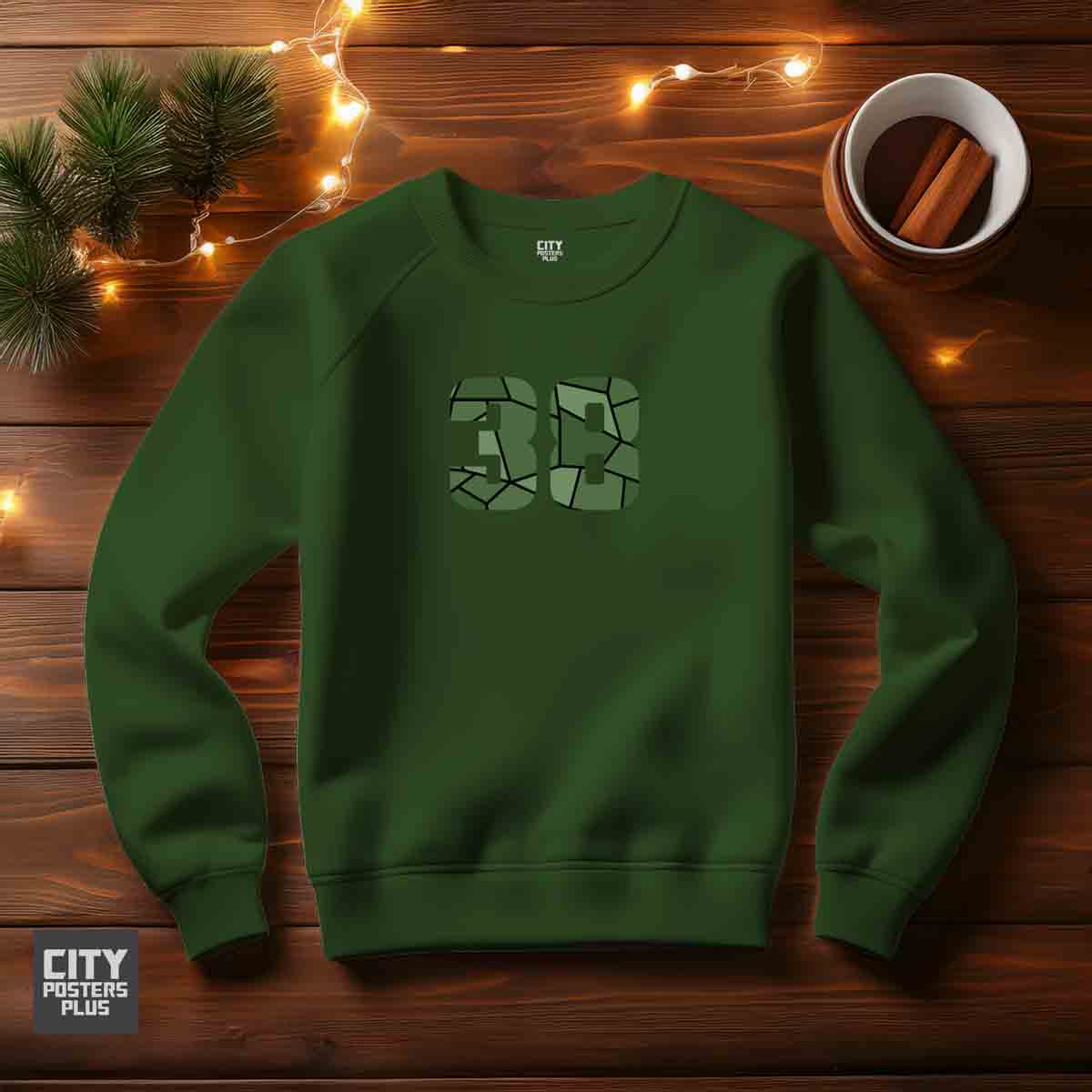 38 Number Unisex Sweatshirt (Olive Green)  Premium Graphic Crewneck