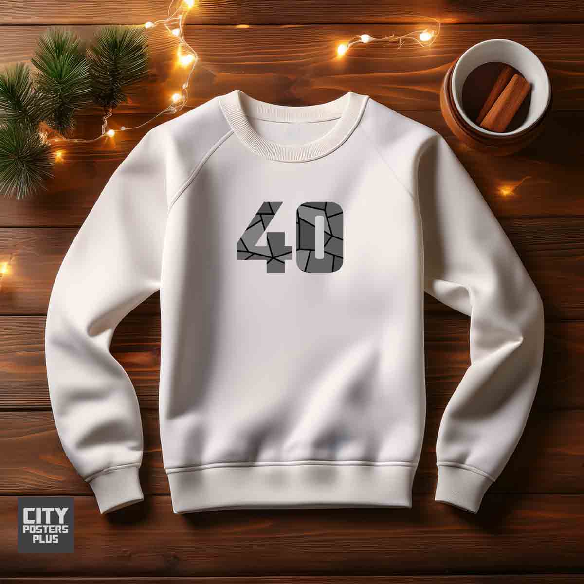 40 Number Unisex Sweatshirt (White)  Premium Graphic Crewneck