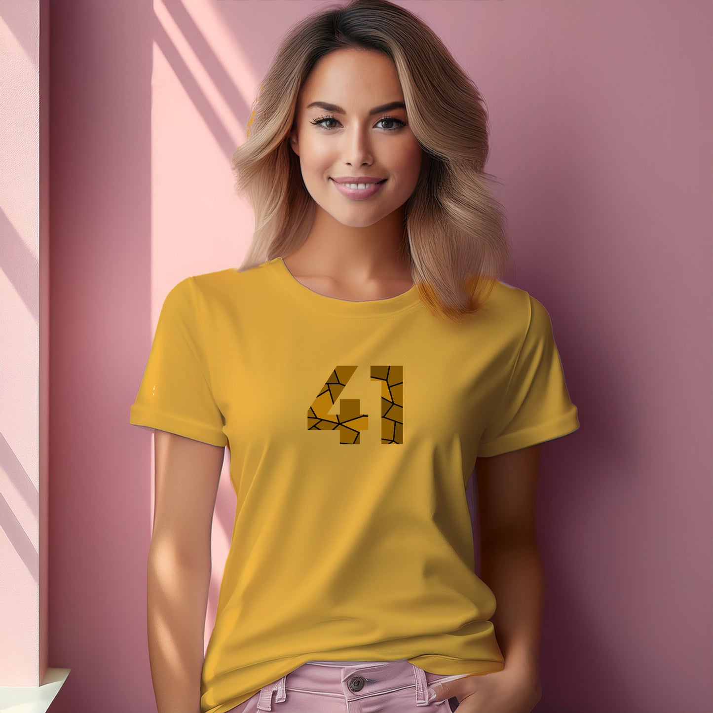 41 Number Women T-Shirt (Golden Yellow) | Stylish Numeric Graphic Tee