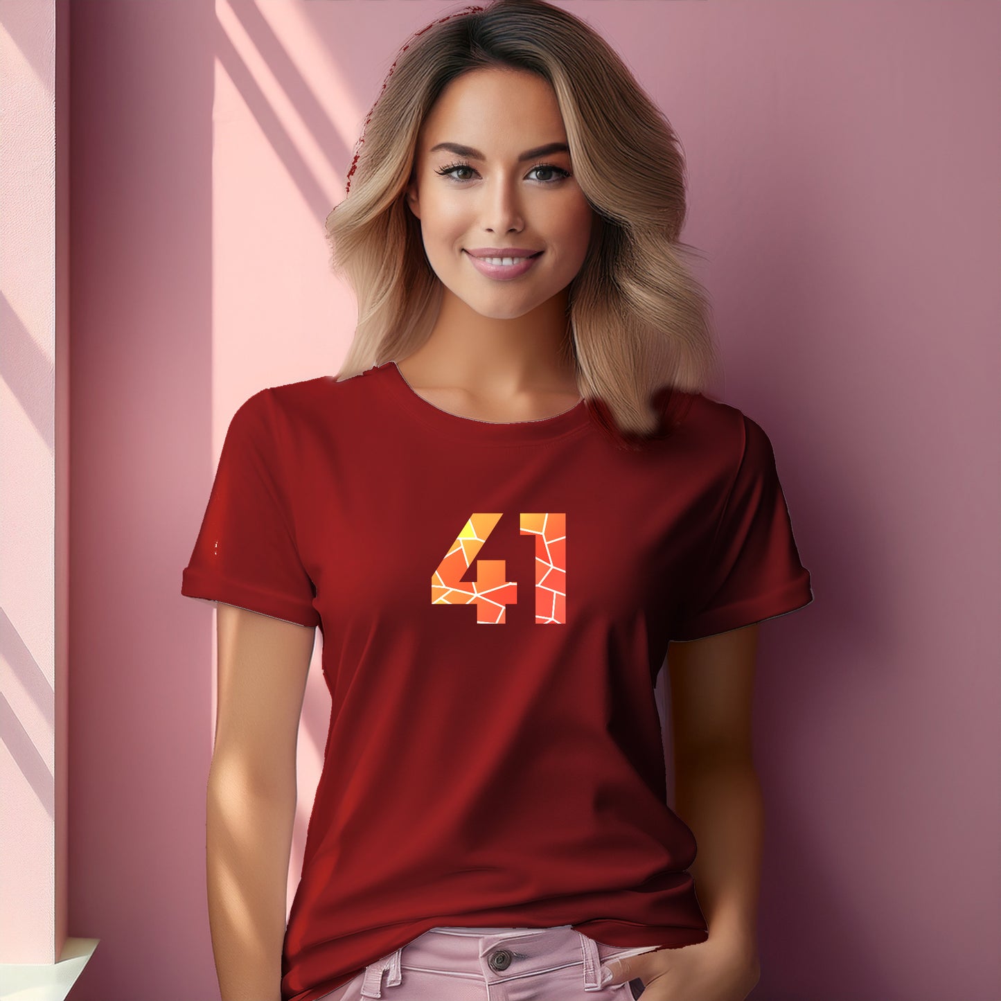 41 Number Women T-Shirt (Red) | Stylish Numeric Graphic Tee