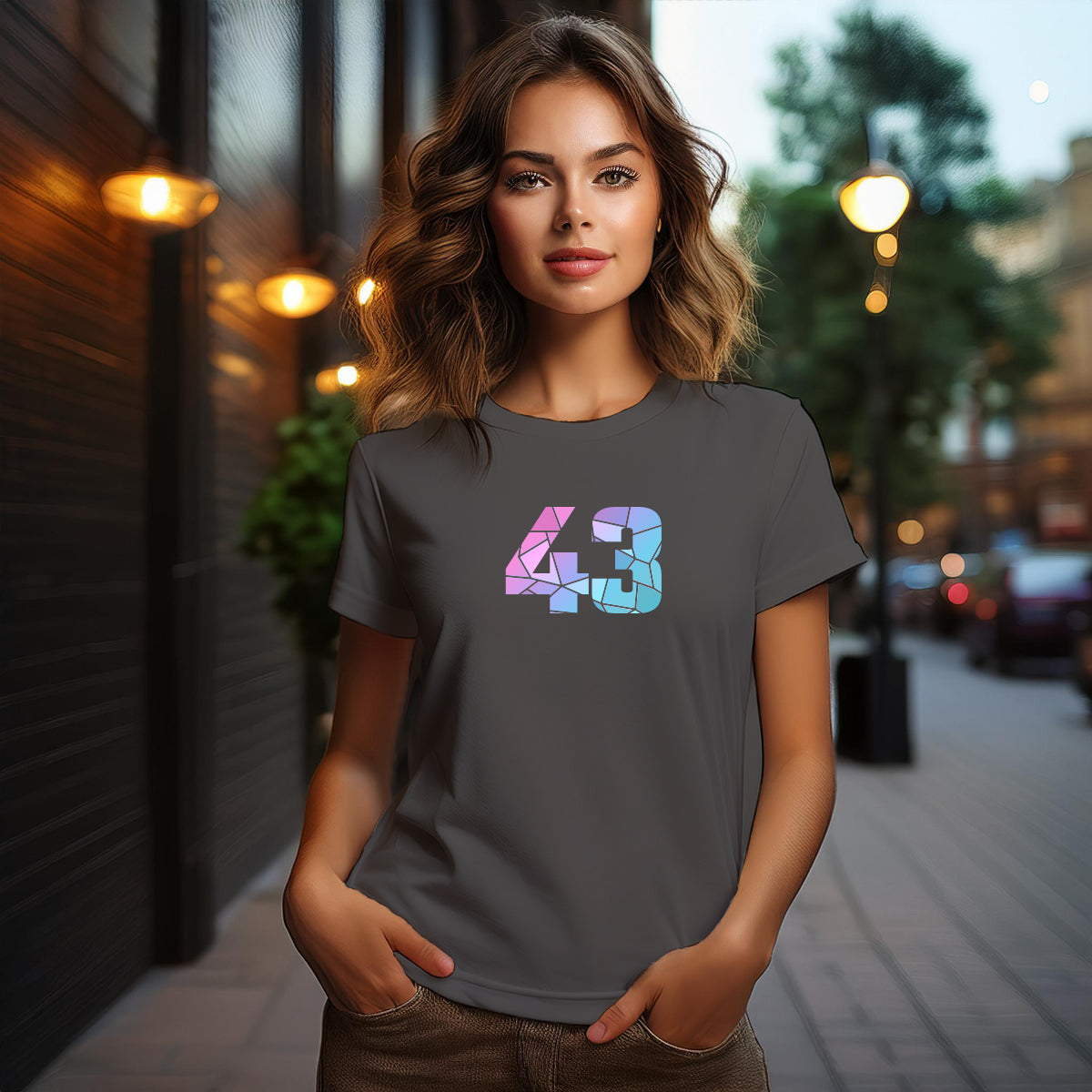 City Posters Plus 43 Number Women T-Shirt (Charcoal Grey) | Stylish Numeric Graphic Tee