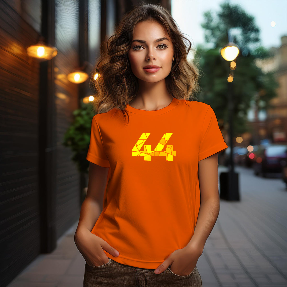 City Posters Plus 44 Number Women T-Shirt (Orange) | Stylish Numeric Graphic Tee