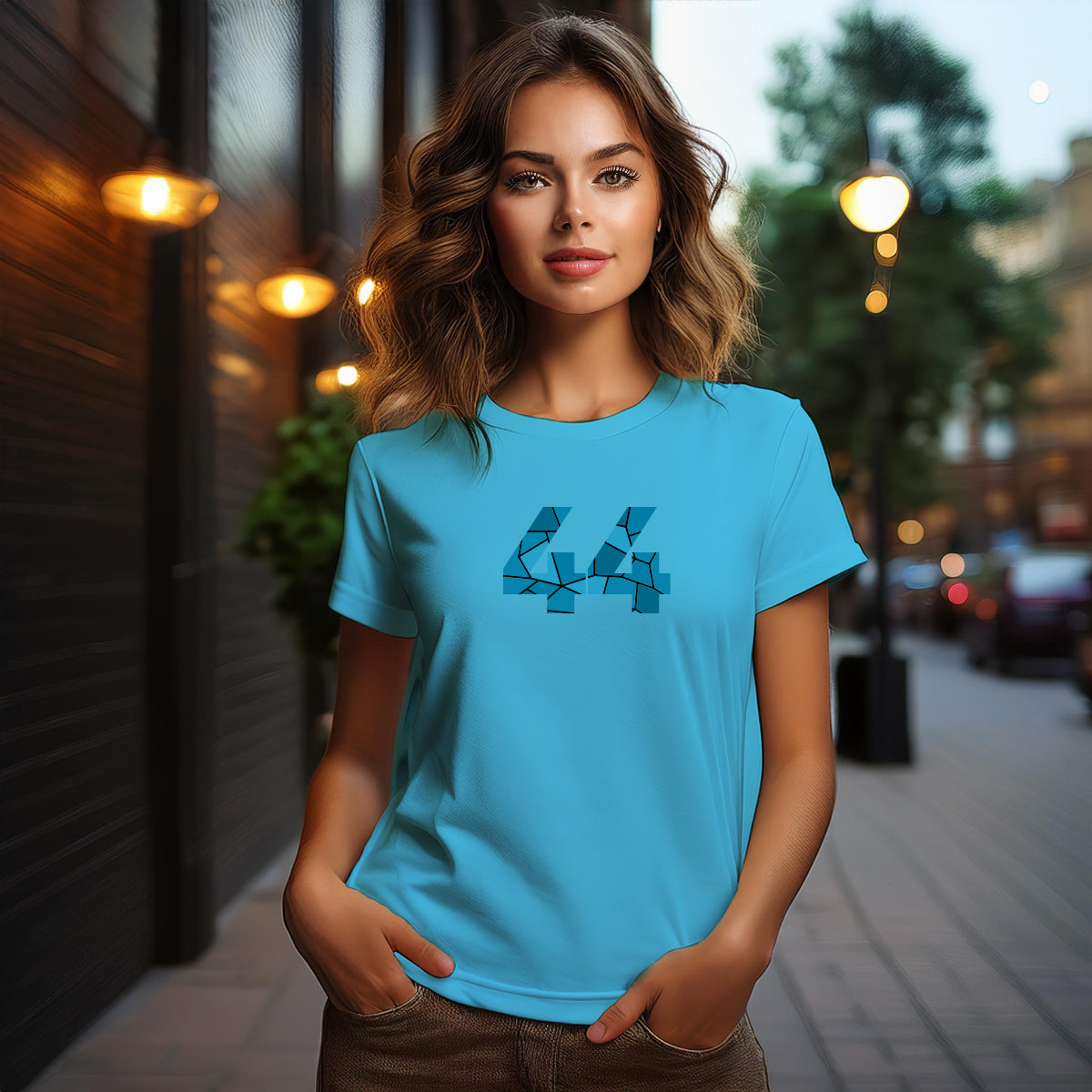 City Posters Plus 44 Number Women T-Shirt (Sky Blue) | Stylish Numeric Graphic Tee