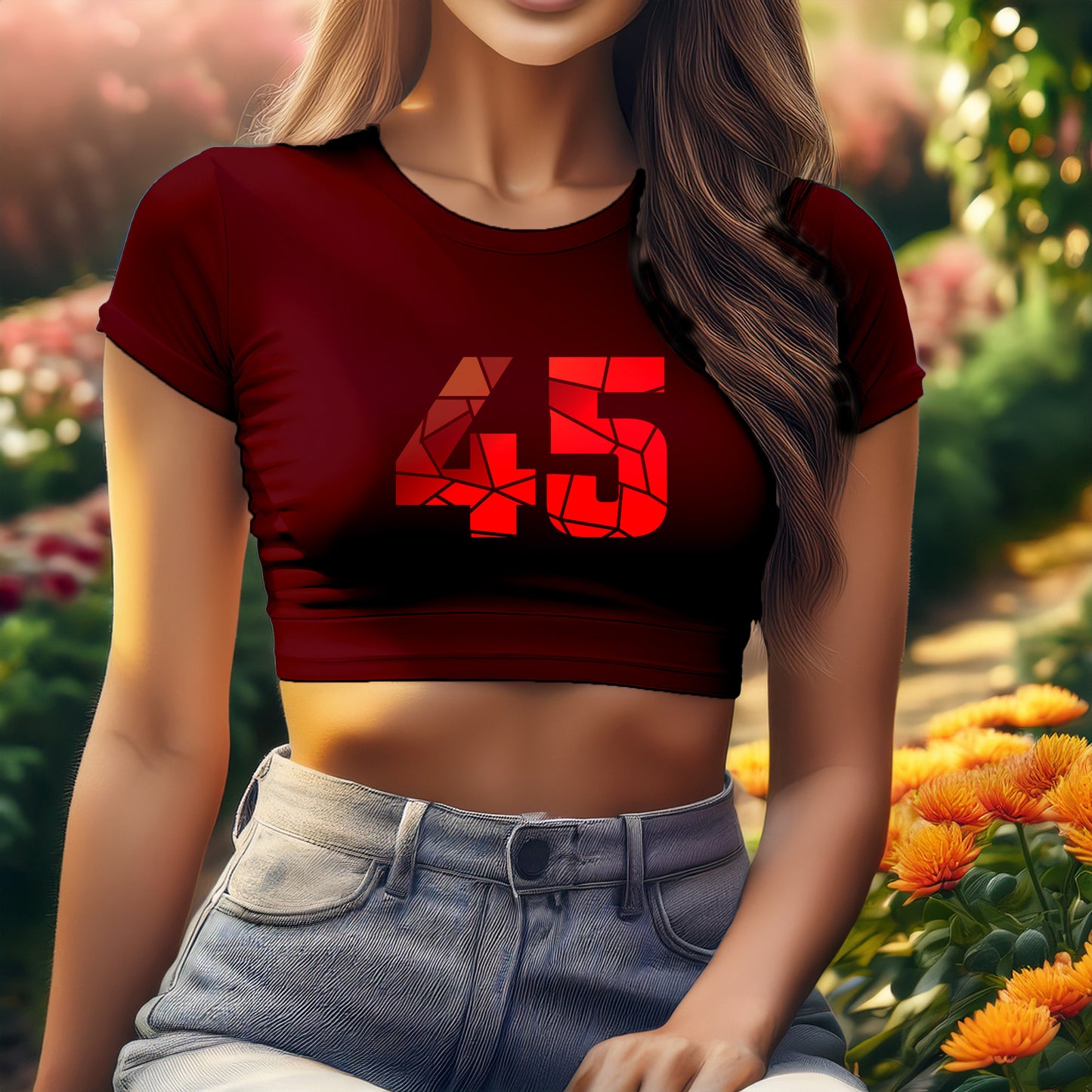 City Posters Plus 45 Number Women Crop Top (Maroon)