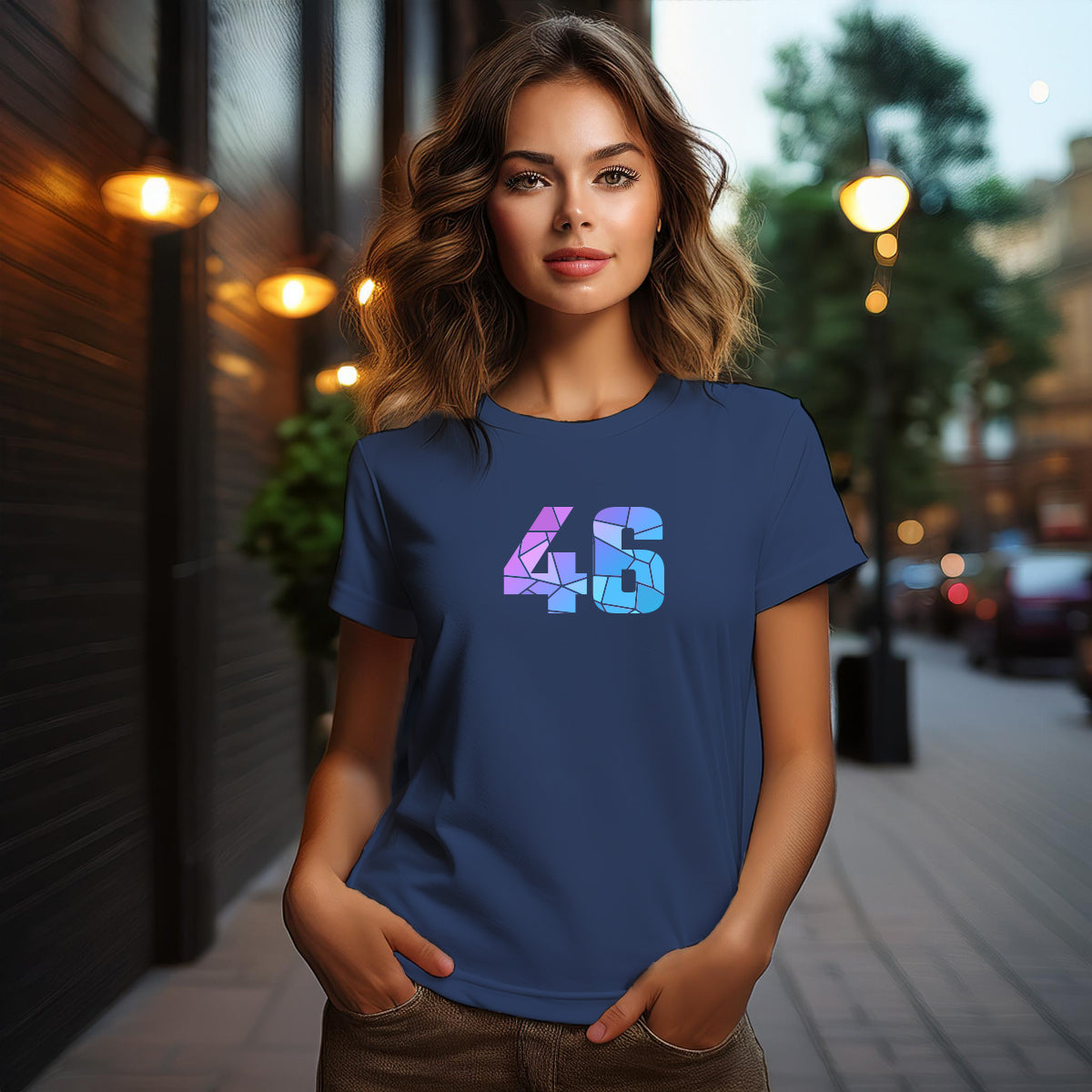 City Posters Plus 46 Number Women T-Shirt (Navy Blue) | Stylish Numeric Graphic Tee