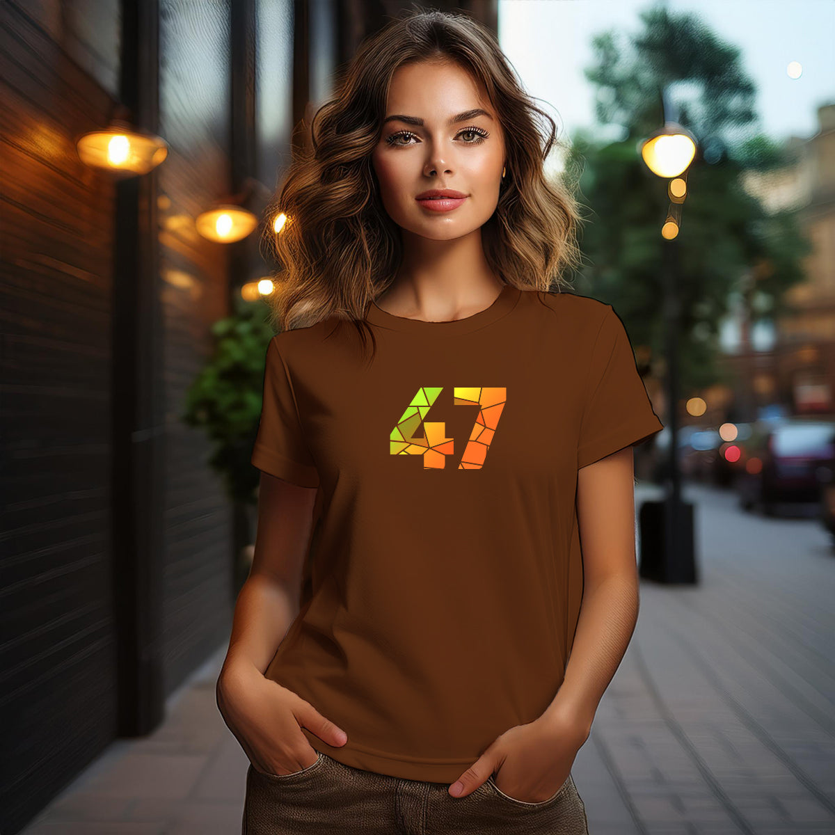 City Posters Plus 47 Number Women T-Shirt (Brown) | Stylish Numeric Graphic Tee