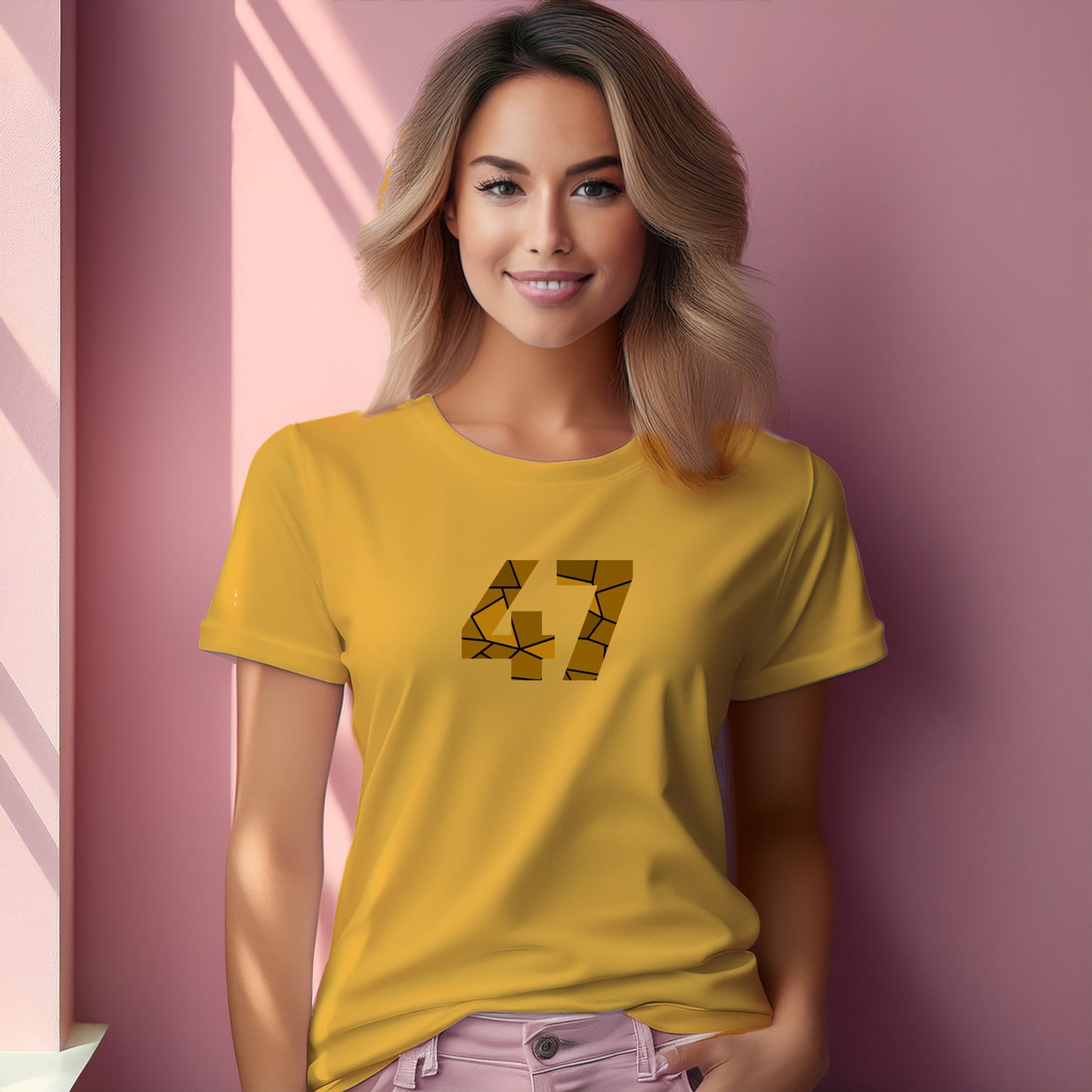 47 Number Women T-Shirt (Golden Yellow) | Stylish Numeric Graphic Tee